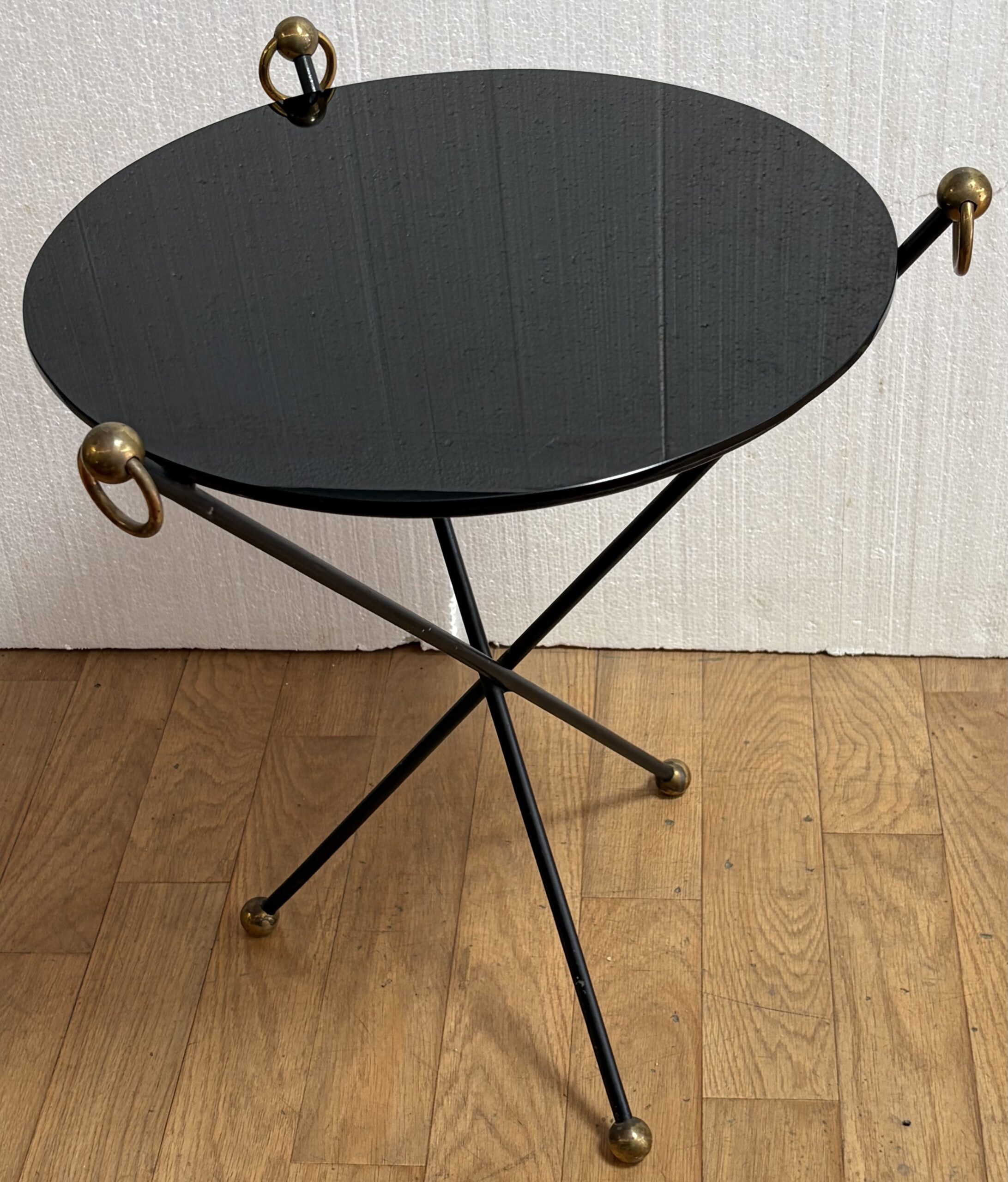 1940/50′ Guéridon Fer Forgé Ornements En Laiton Style Jacques Adnet – Image 5