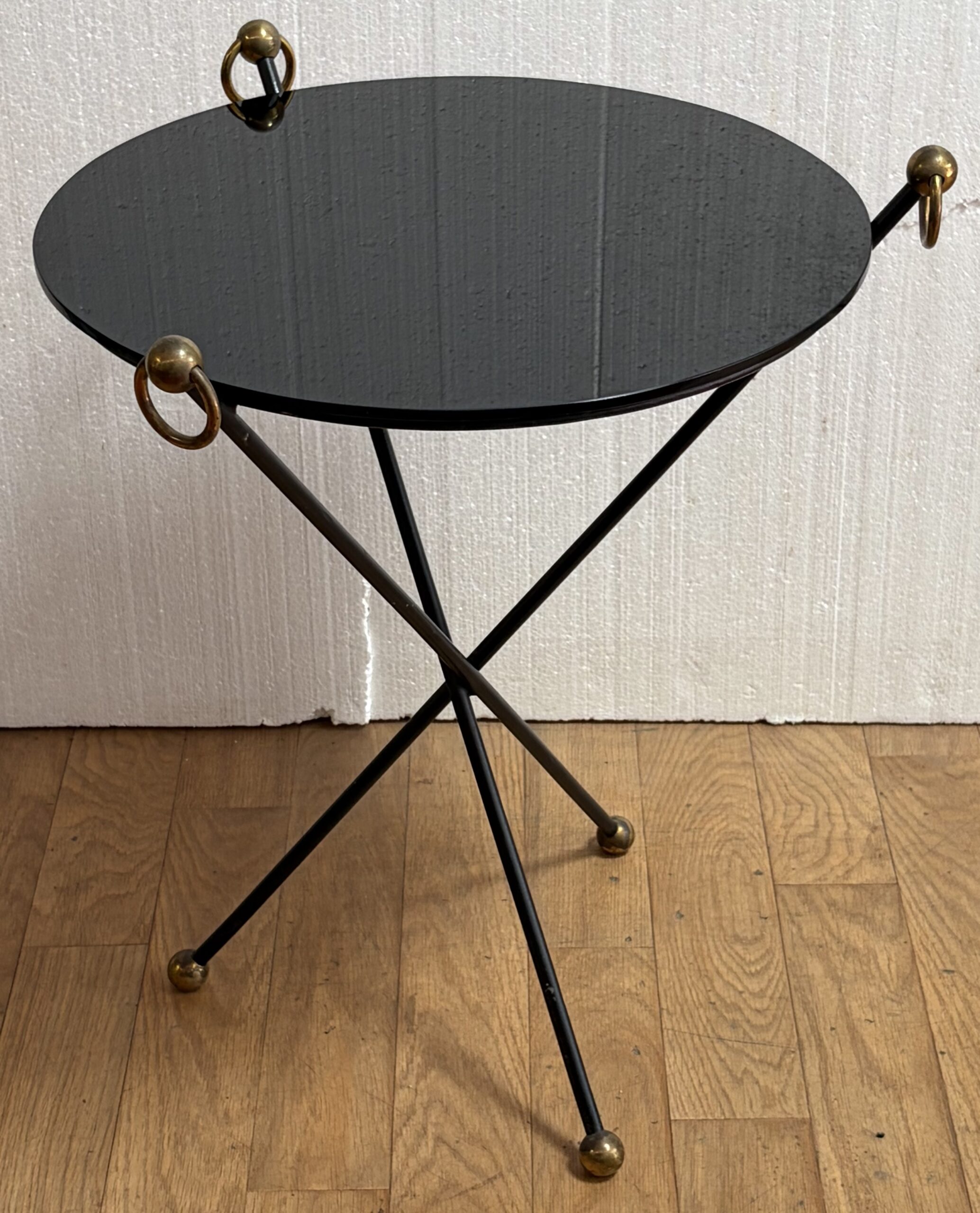 1940/50′ Guéridon Fer Forgé Ornements En Laiton Style Jacques Adnet
