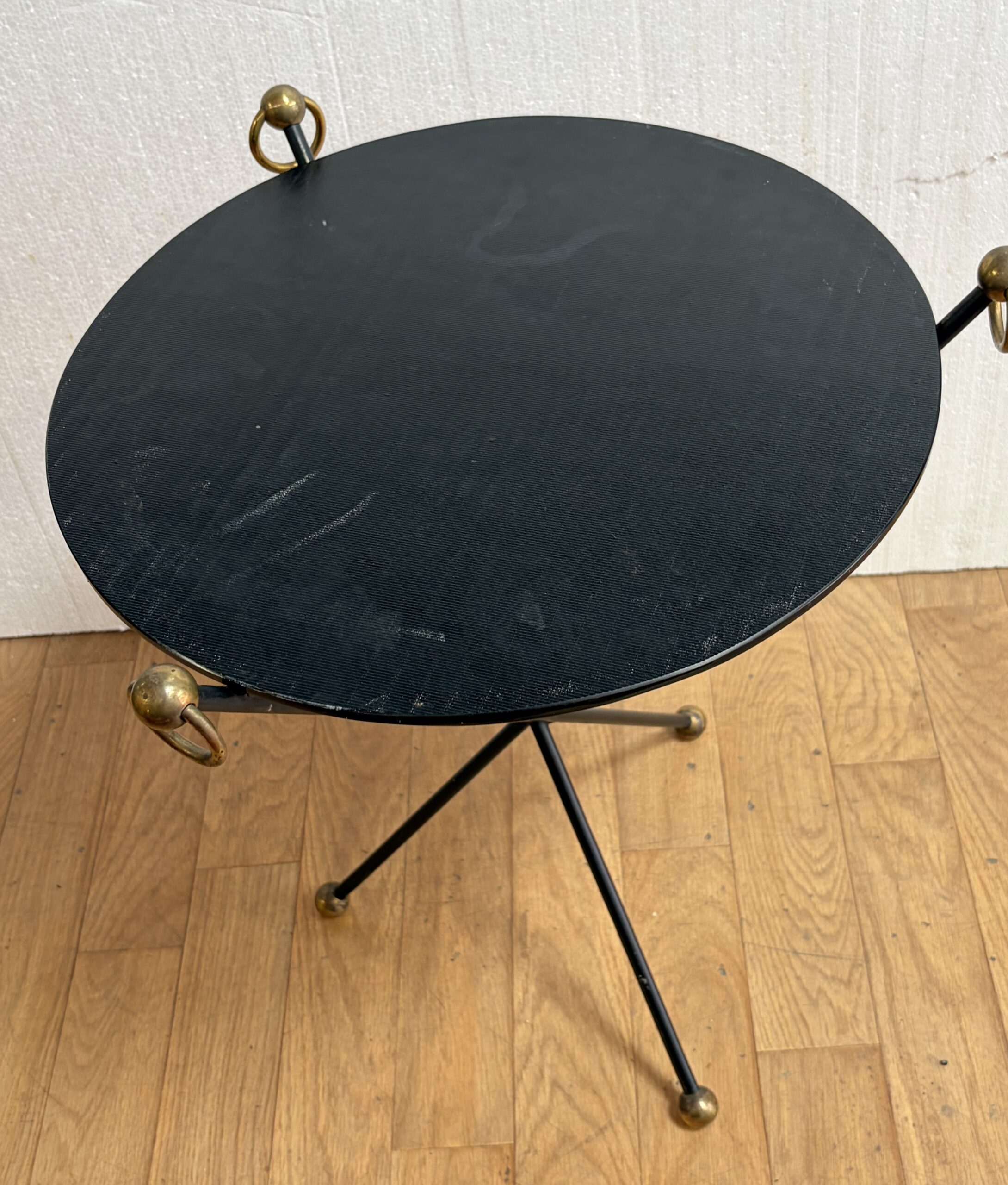 1940/50′ Guéridon Fer Forgé Ornements En Laiton Style Jacques Adnet – Image 2