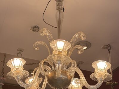 1950s–1970s Barovier & Toso “Jet d’Eau” 5-Arm Chandelier from Murano, H 92, Ø 70 cm