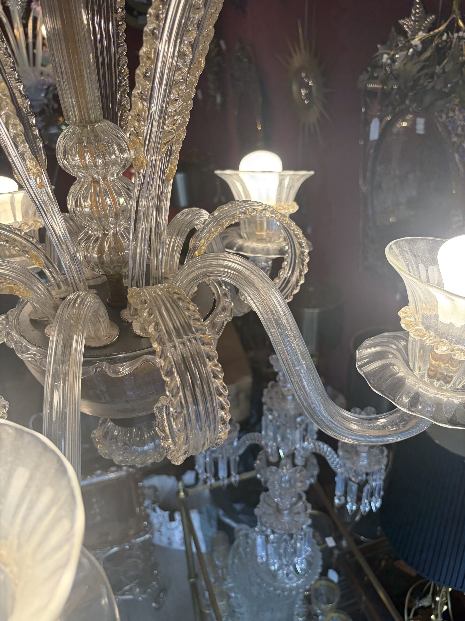 1950s–1970s Barovier & Toso “Jet d’Eau” 5-Arm Chandelier from Murano, H 92, Ø 70 cm - Image 13
