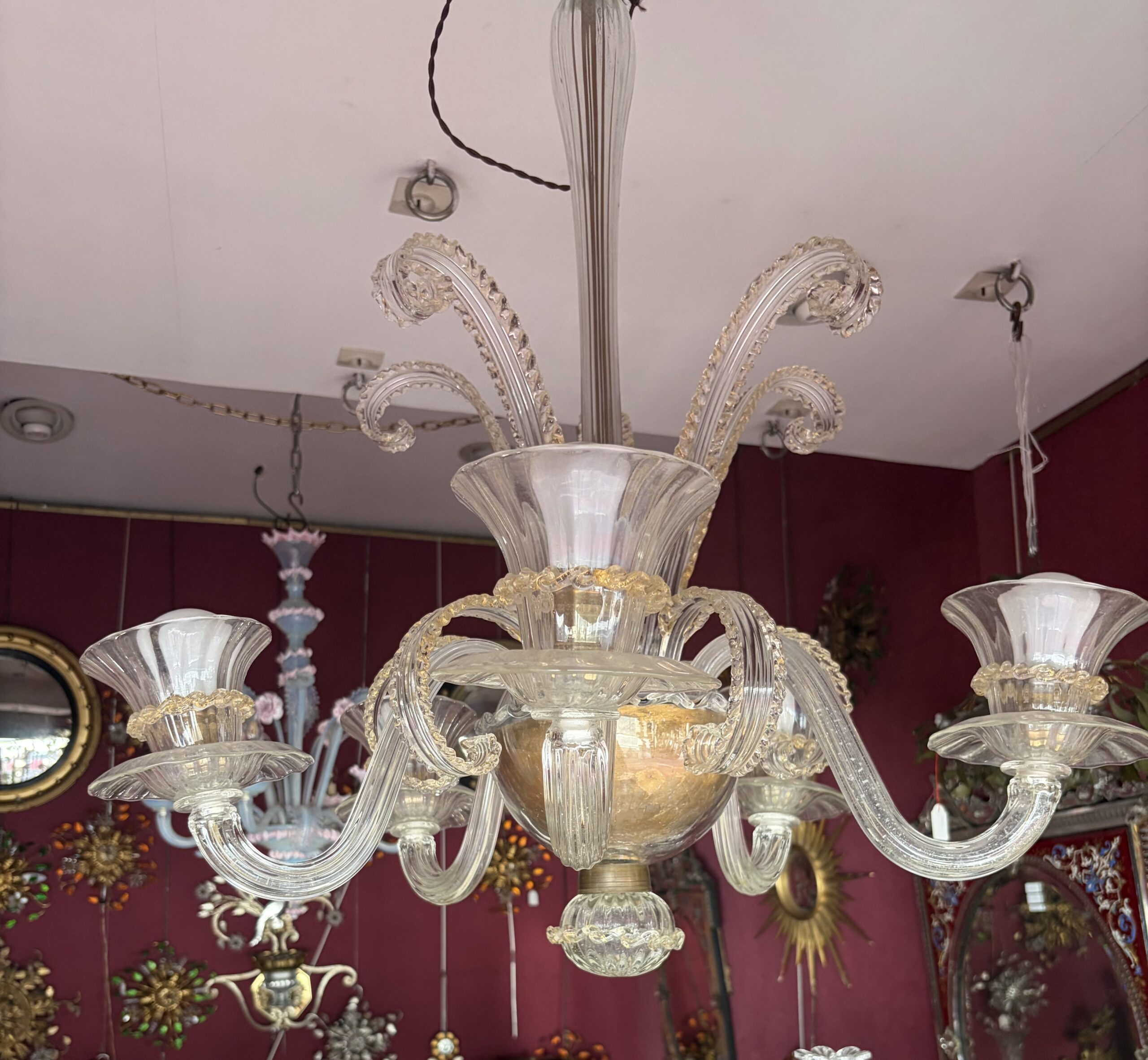 1950s–1970s Barovier & Toso “Jet d’Eau” 5-Arm Chandelier from Murano, H 92, Ø 70 cm - Image 12
