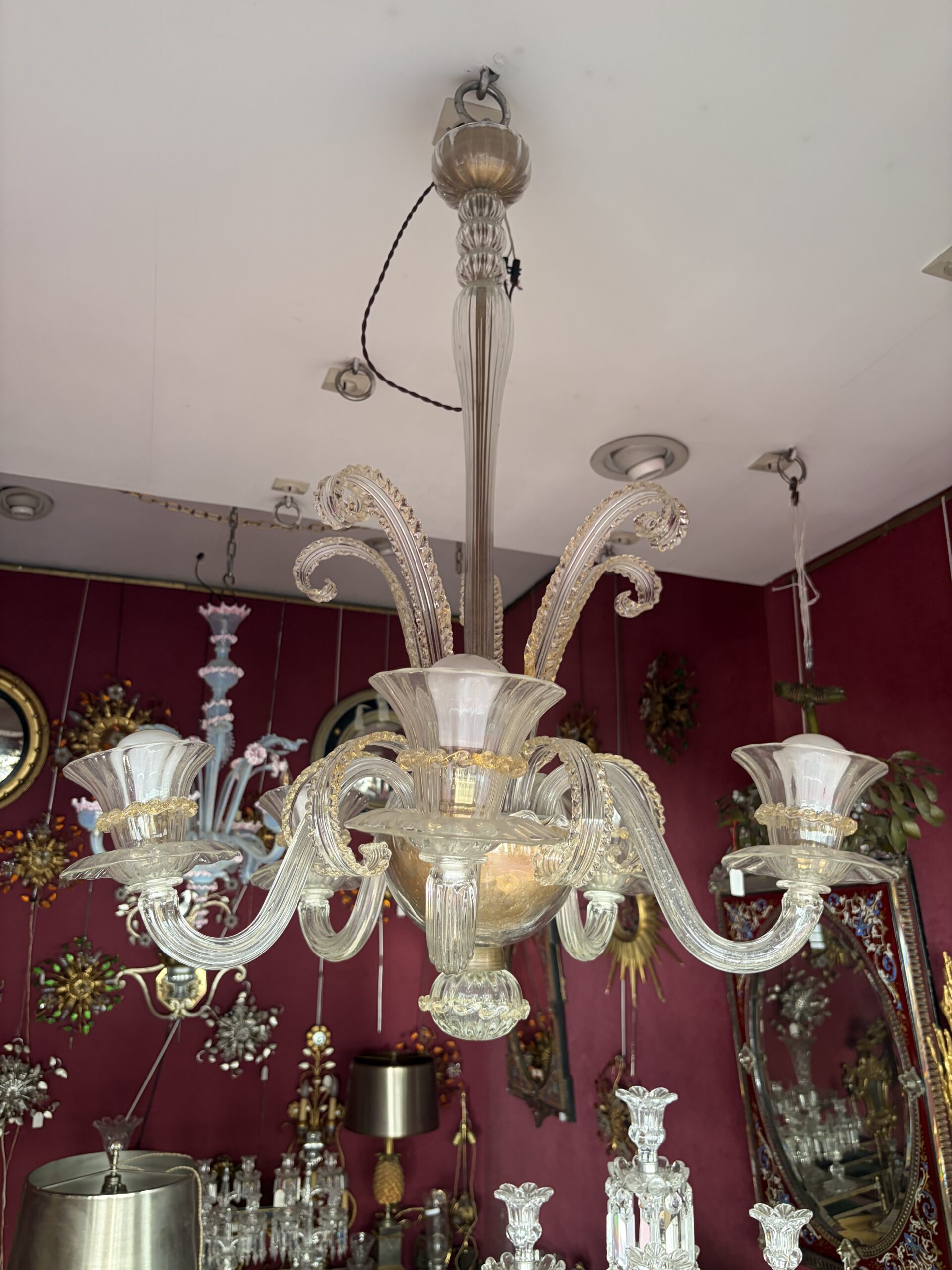 1950s–1970s Barovier & Toso “Jet d’Eau” 5-Arm Chandelier from Murano, H 92, Ø 70 cm - Image 11