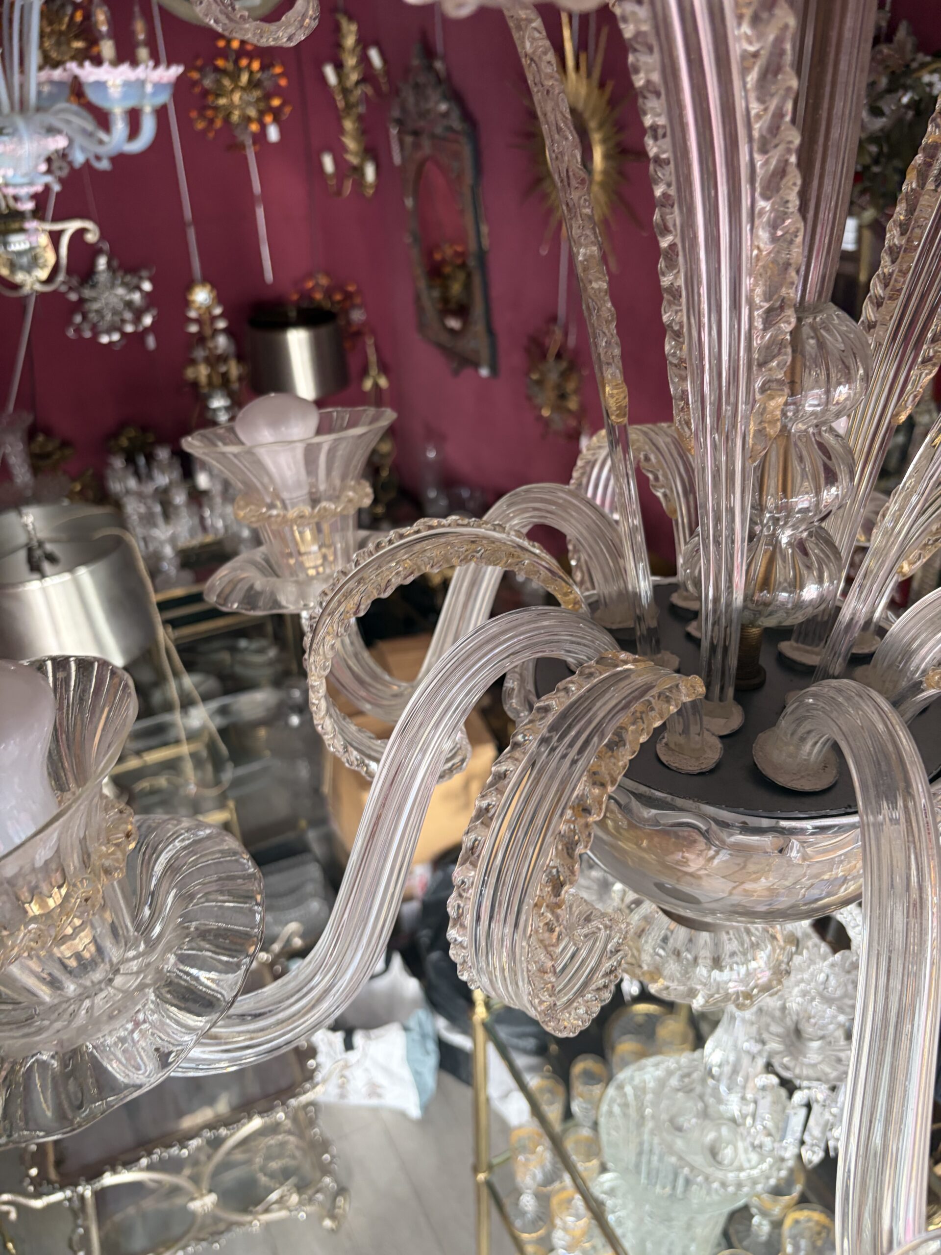 1950s–1970s Barovier & Toso “Jet d’Eau” 5-Arm Chandelier from Murano, H 92, Ø 70 cm - Image 10