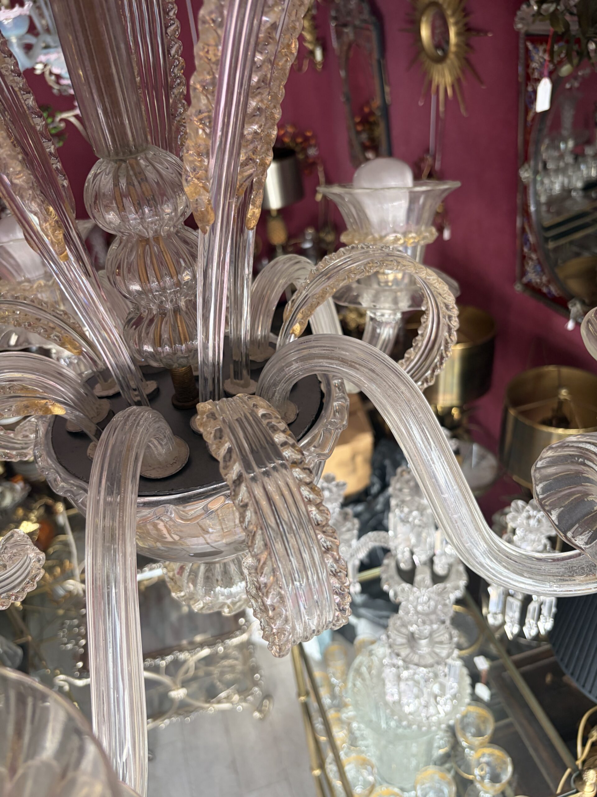 1950s–1970s Barovier & Toso “Jet d’Eau” 5-Arm Chandelier from Murano, H 92, Ø 70 cm - Image 9