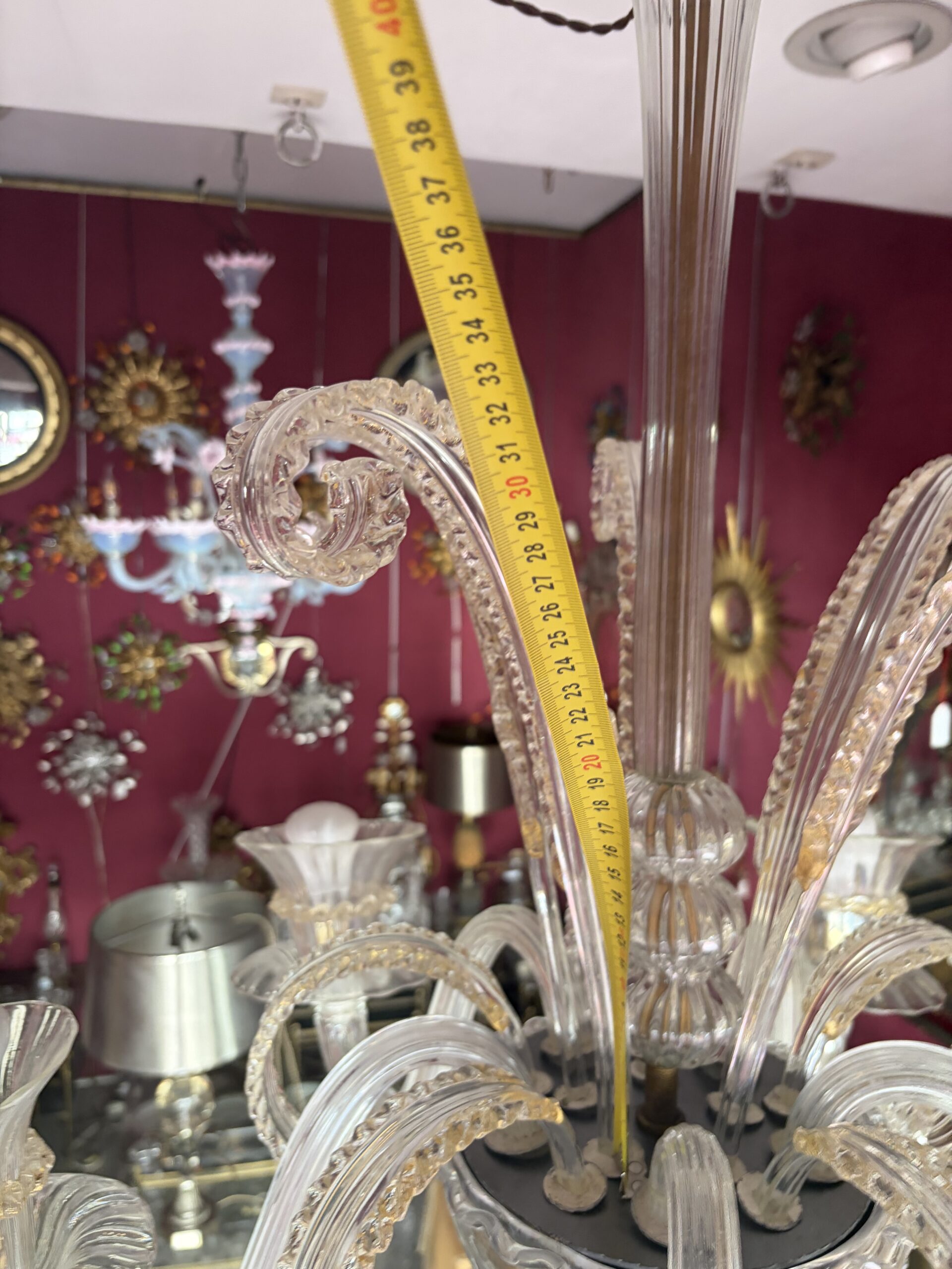 1950s–1970s Barovier & Toso “Jet d’Eau” 5-Arm Chandelier from Murano, H 92, Ø 70 cm - Image 6