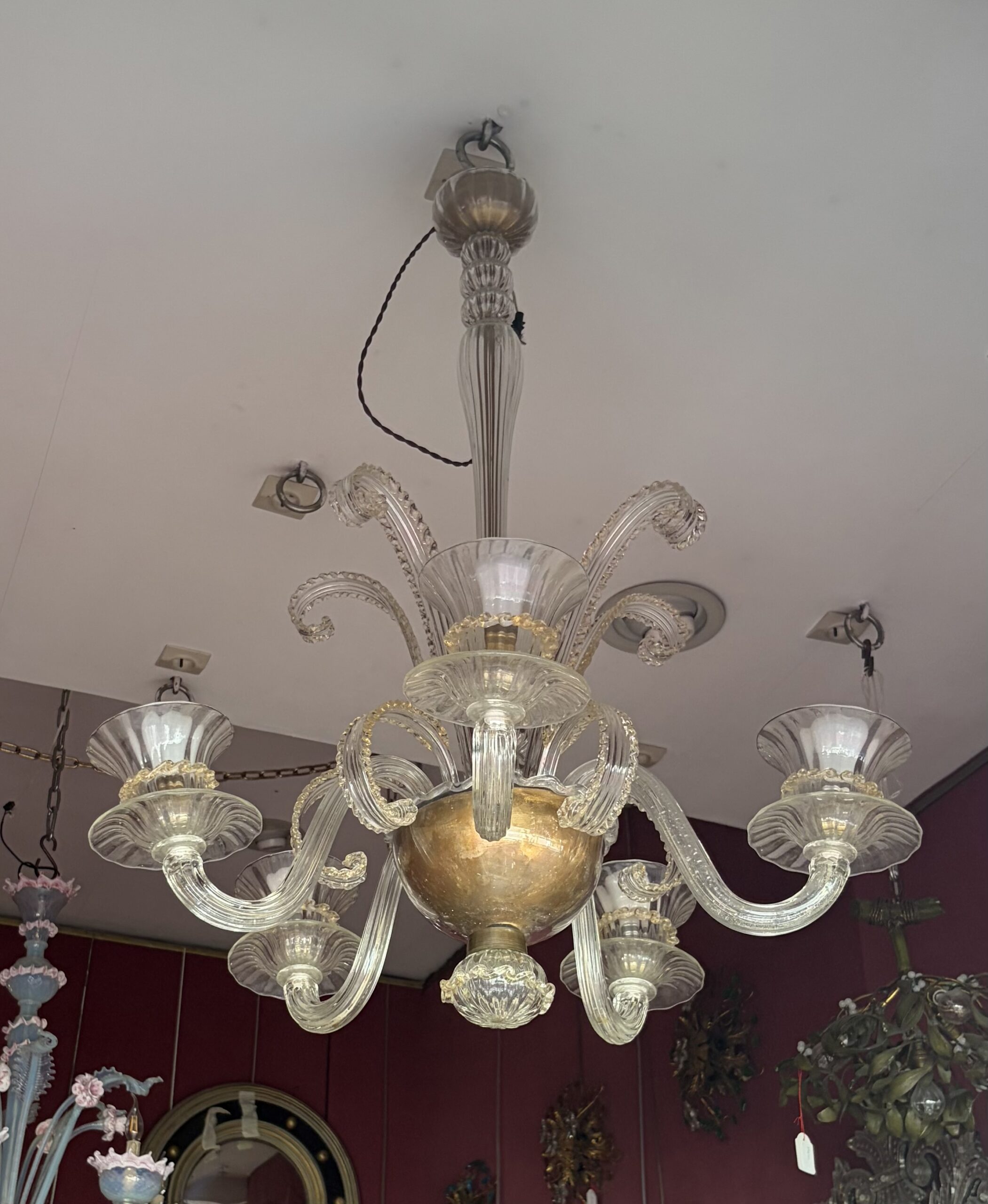 1950s–1970s Barovier & Toso “Jet d’Eau” 5-Arm Chandelier from Murano, H 92, Ø 70 cm - Image 3