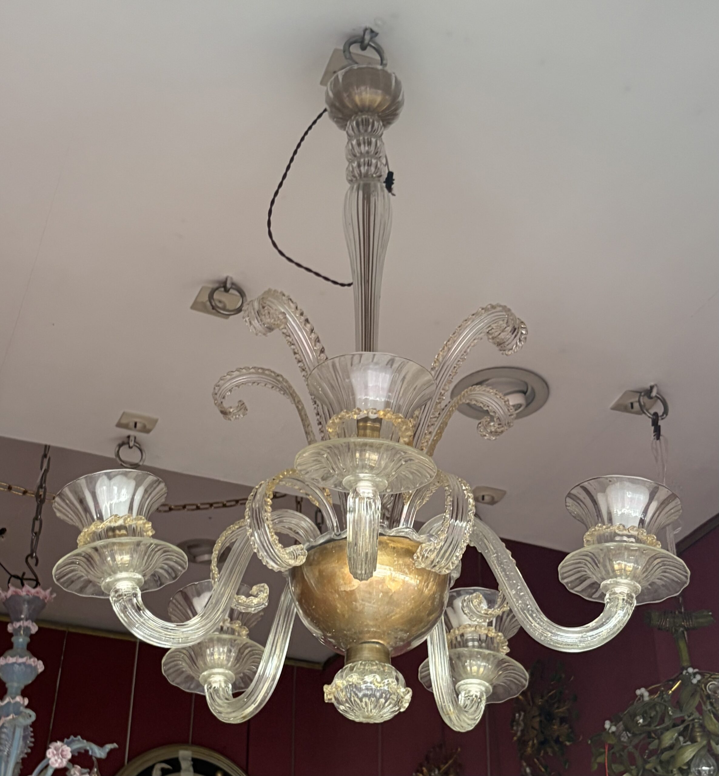 1950s–1970s Barovier & Toso “Jet d’Eau” 5-Arm Chandelier from Murano, H 92, Ø 70 cm - Image 2