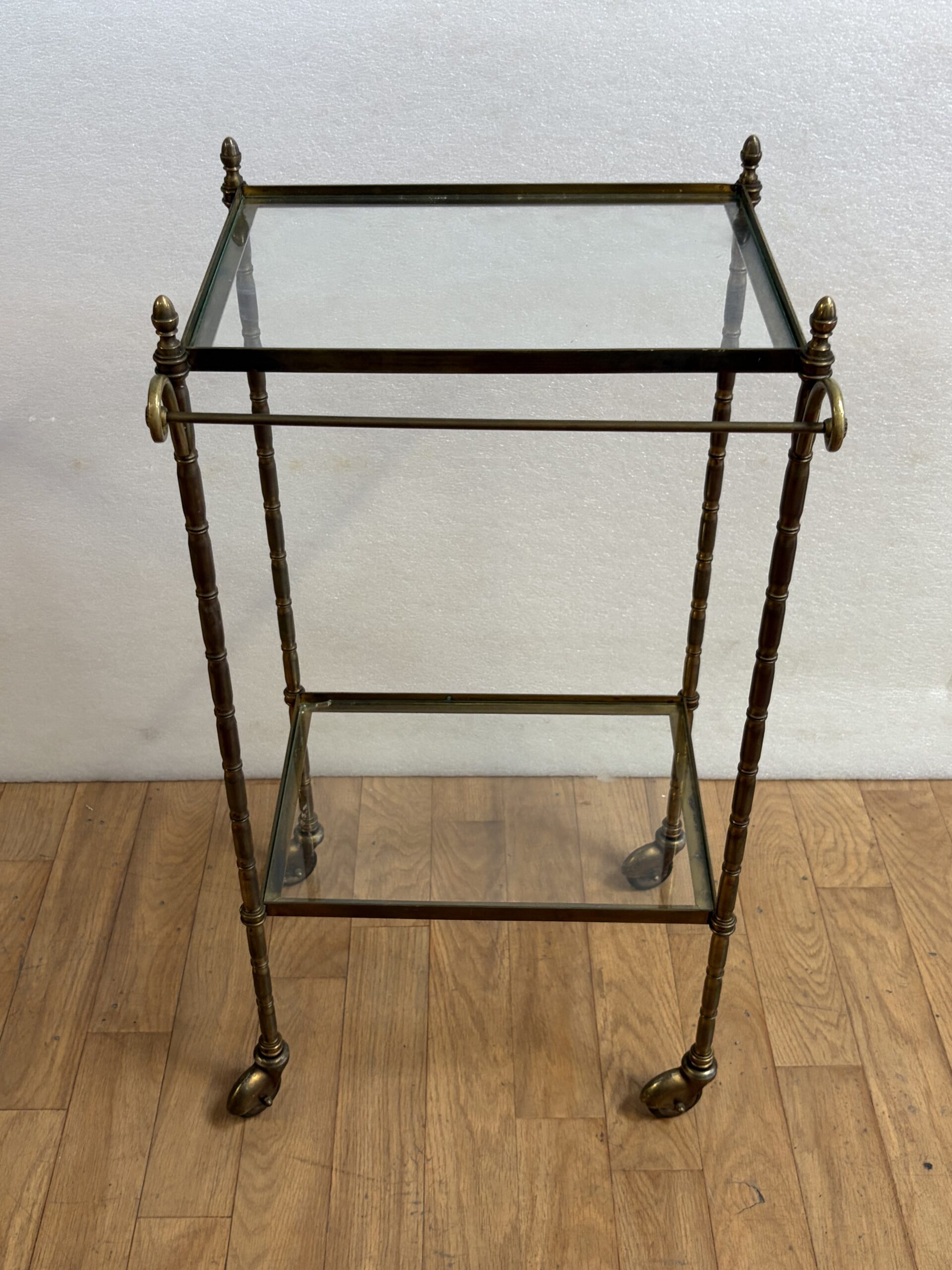 1950/70′ Maison Bagués Rolling Trolley Bronze Bamboo Deco With Towel Holder 38 X 35 X H 75 cm