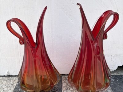 1970' Paire De Pichets En Cristal De Murano.