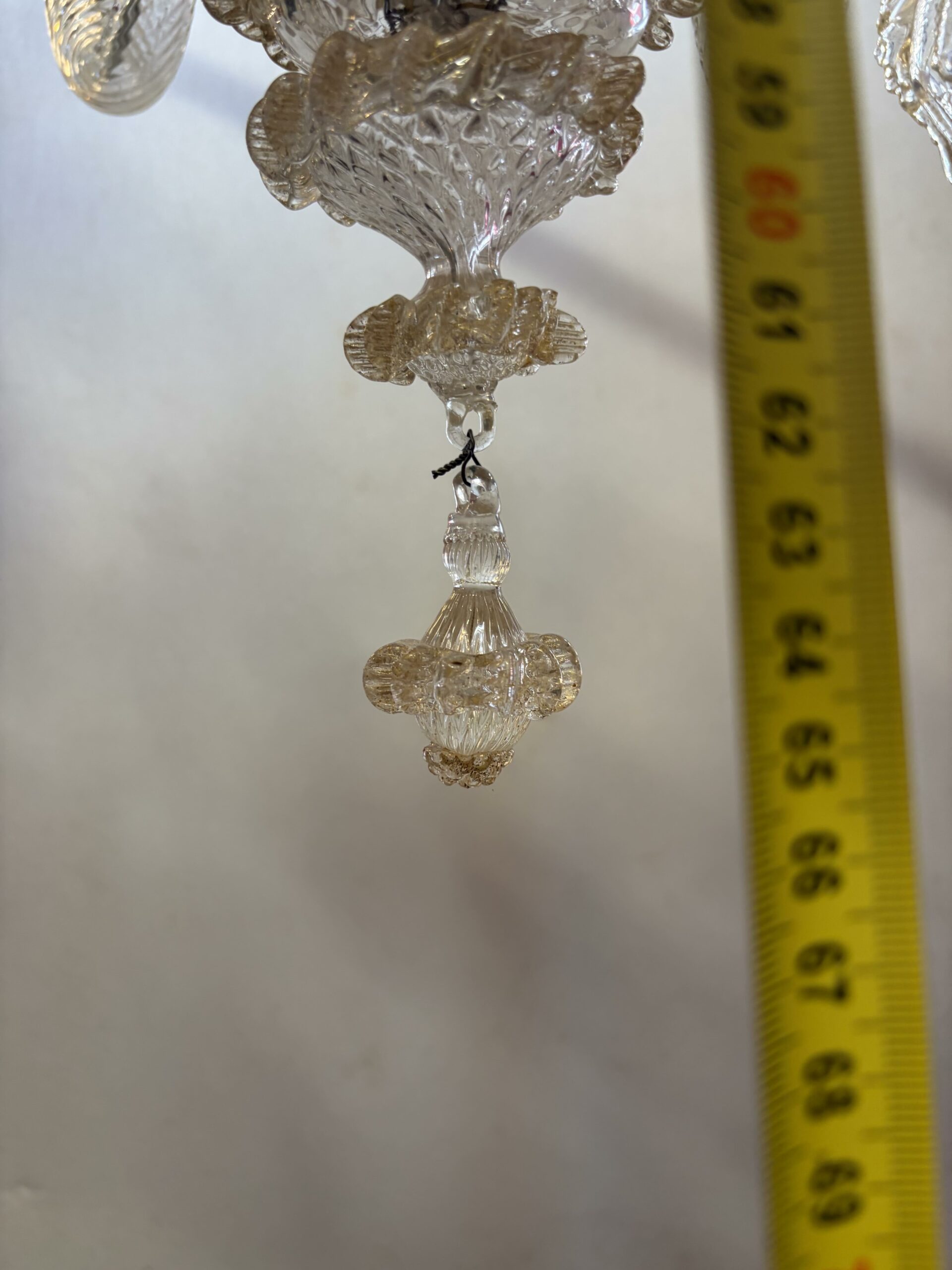 1950s Murano Crystal Chandelier with Gold Leaf Inclusions, 5 Arms, H 65, Ø 51 cm - Image 9