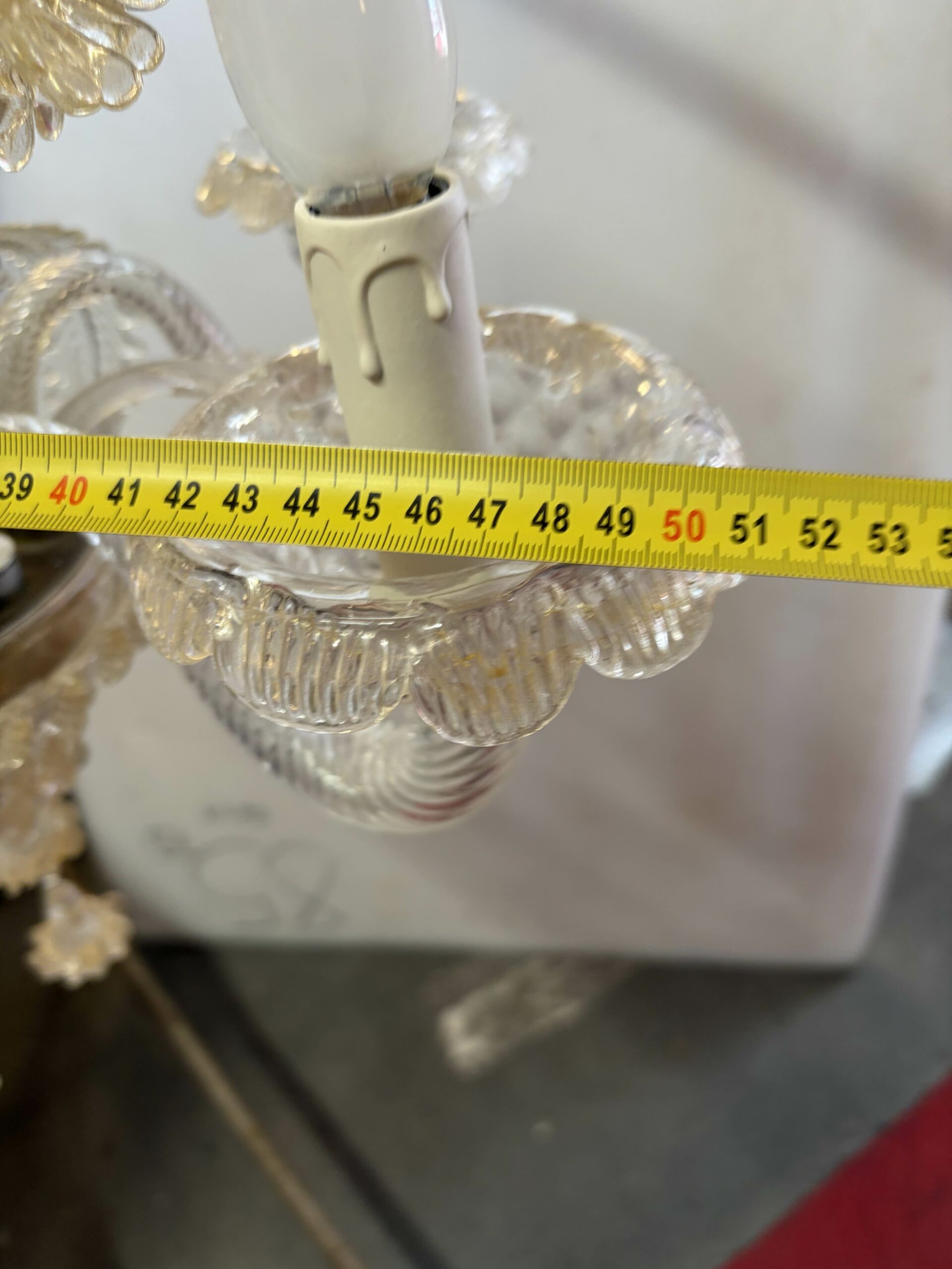 1950s Murano Crystal Chandelier with Gold Leaf Inclusions, 5 Arms, H 65, Ø 51 cm - Image 8