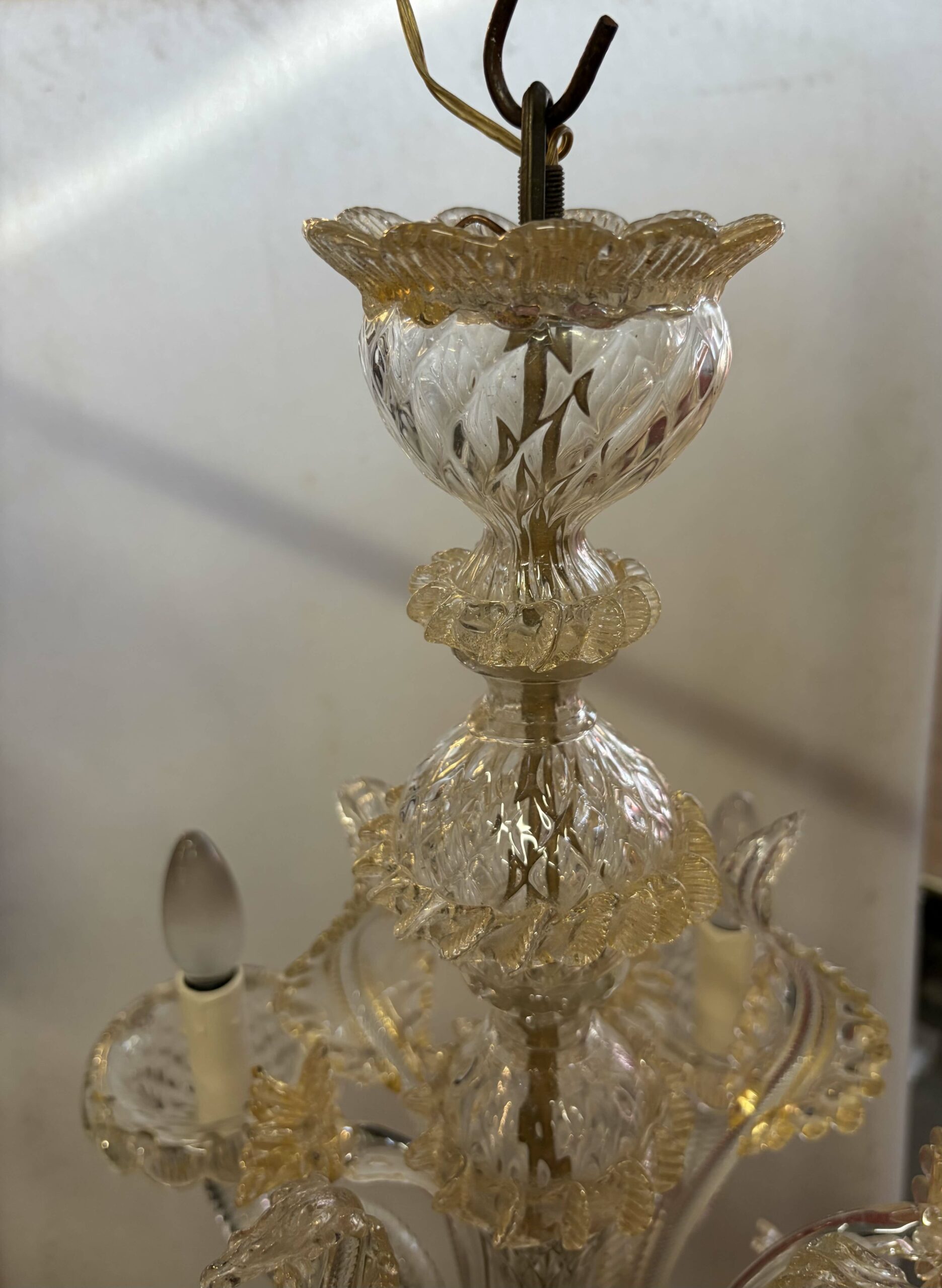 1950s Murano Crystal Chandelier with Gold Leaf Inclusions, 5 Arms, H 65, Ø 51 cm - Image 7