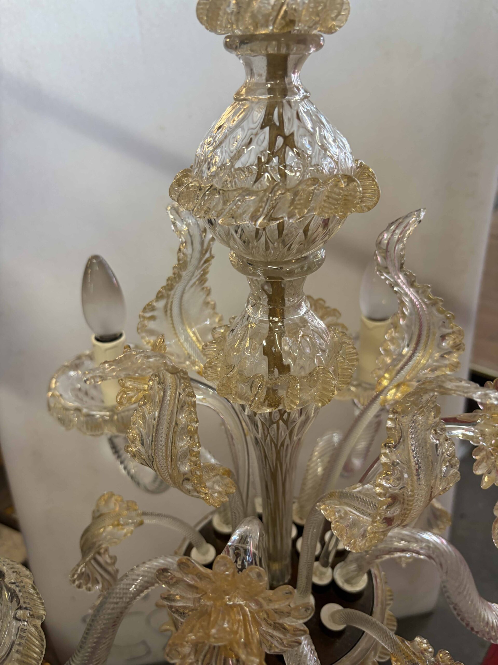 1950s Murano Crystal Chandelier with Gold Leaf Inclusions, 5 Arms, H 65, Ø 51 cm - Image 6