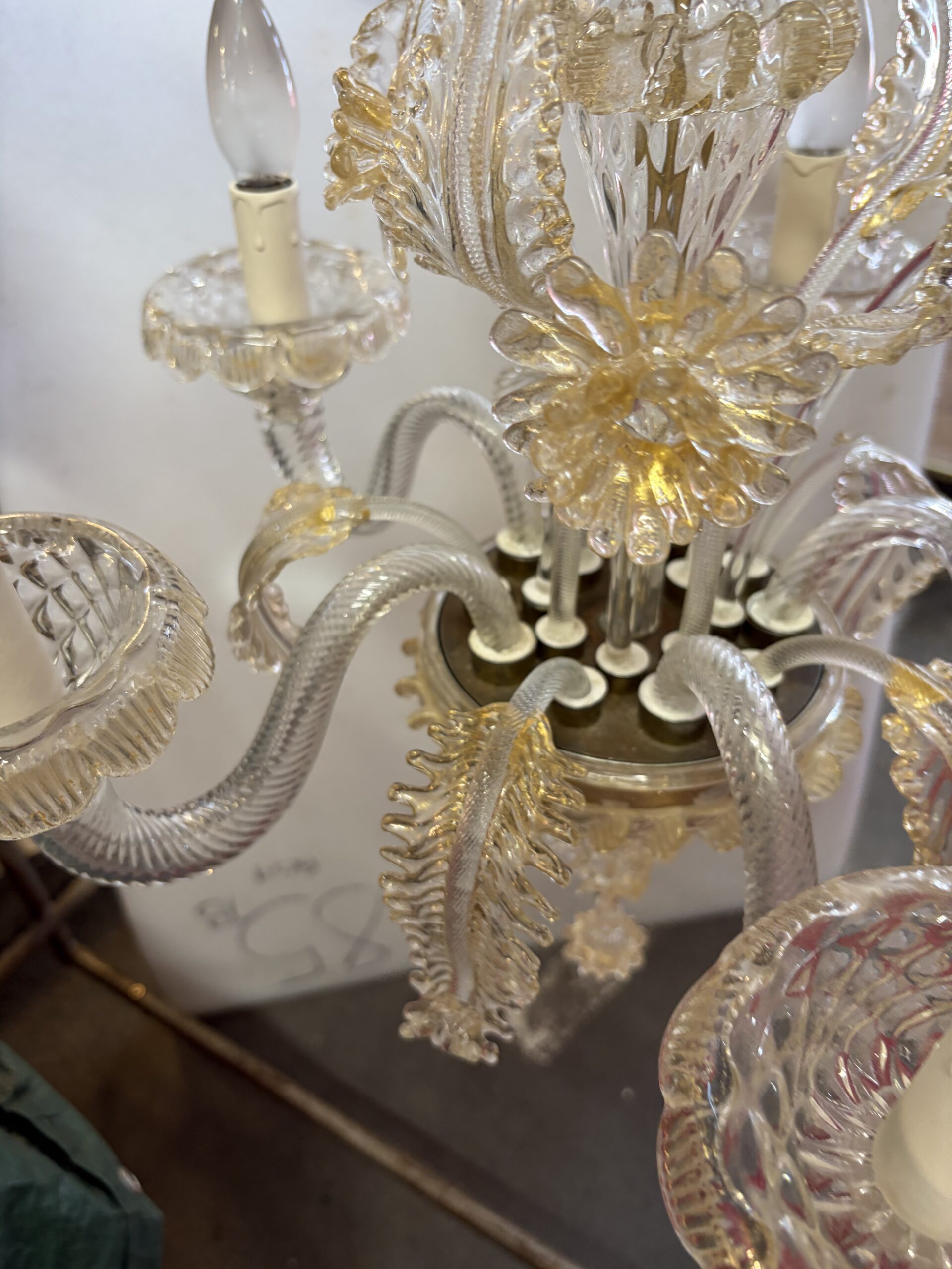 1950s Murano Crystal Chandelier with Gold Leaf Inclusions, 5 Arms, H 65, Ø 51 cm - Image 19