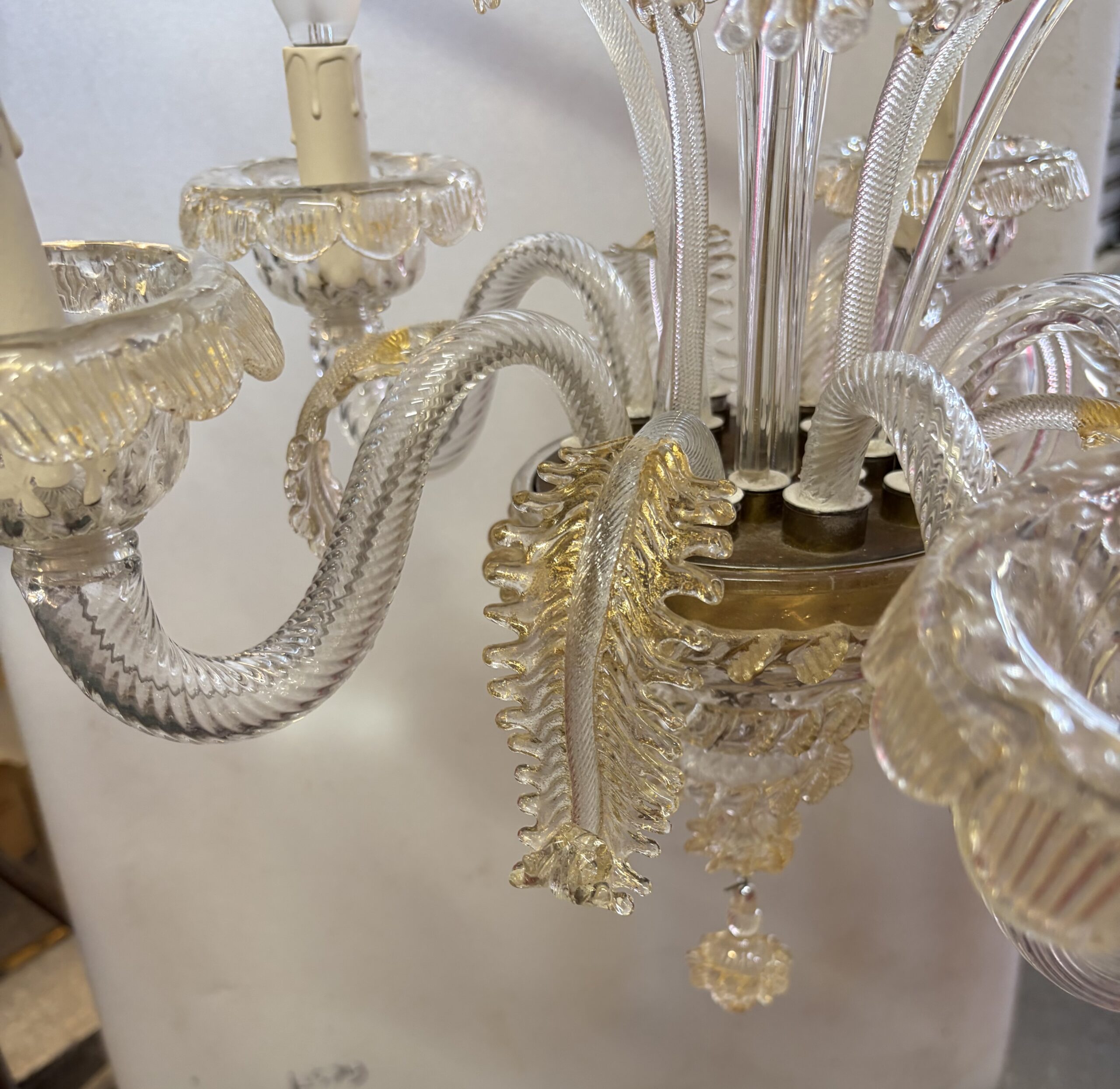 1950s Murano Crystal Chandelier with Gold Leaf Inclusions, 5 Arms, H 65, Ø 51 cm - Image 18