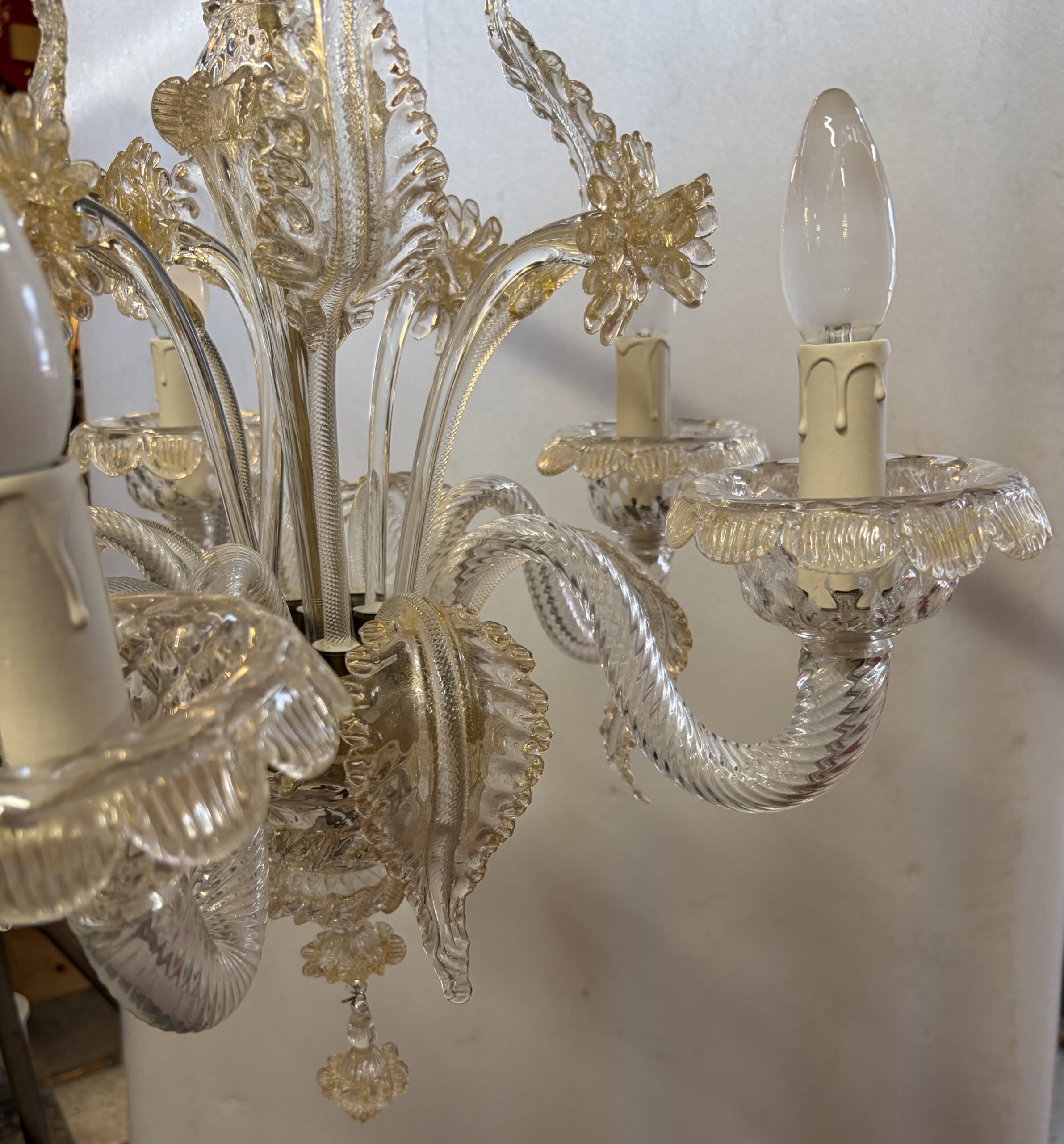 1950s Murano Crystal Chandelier with Gold Leaf Inclusions, 5 Arms, H 65, Ø 51 cm - Image 17