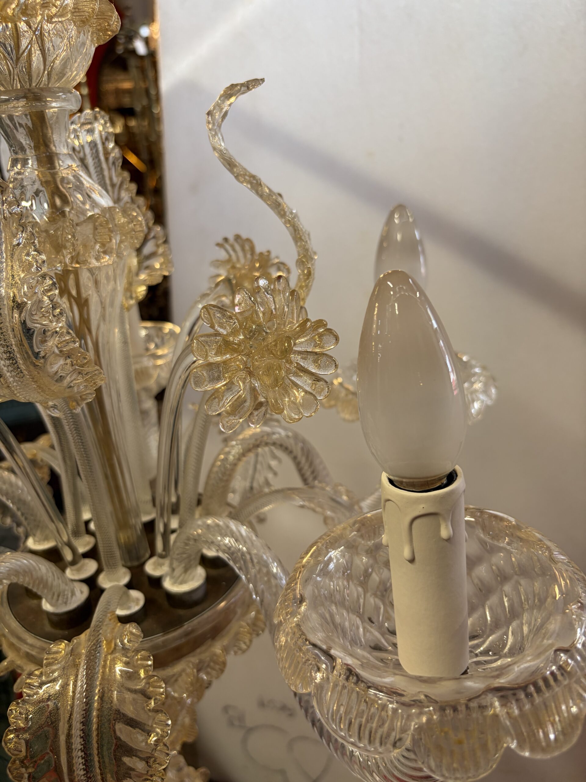 1950s Murano Crystal Chandelier with Gold Leaf Inclusions, 5 Arms, H 65, Ø 51 cm - Image 16