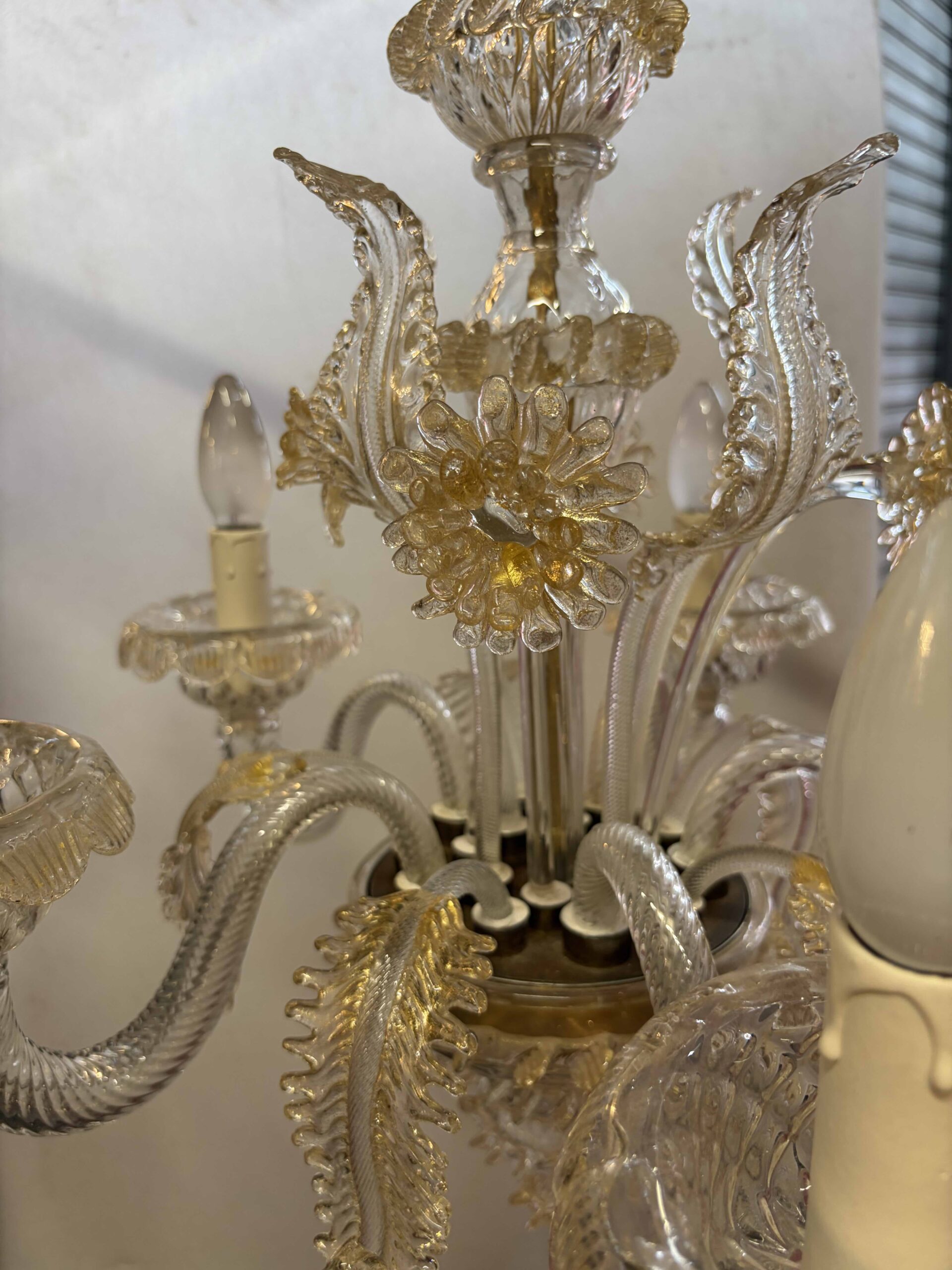 1950s Murano Crystal Chandelier with Gold Leaf Inclusions, 5 Arms, H 65, Ø 51 cm - Image 5