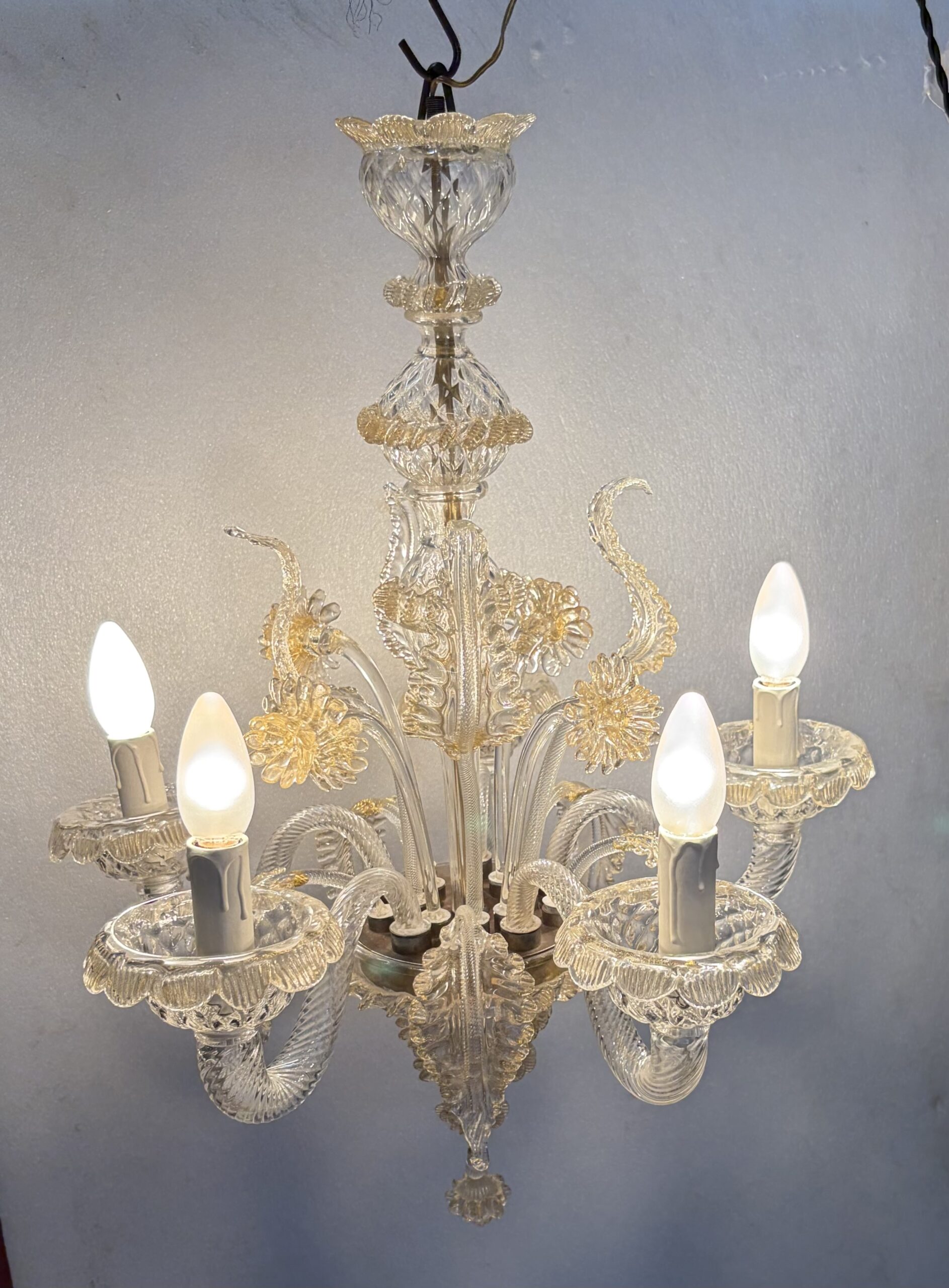 1950s Murano Crystal Chandelier with Gold Leaf Inclusions, 5 Arms, H 65, Ø 51 cm - Image 12