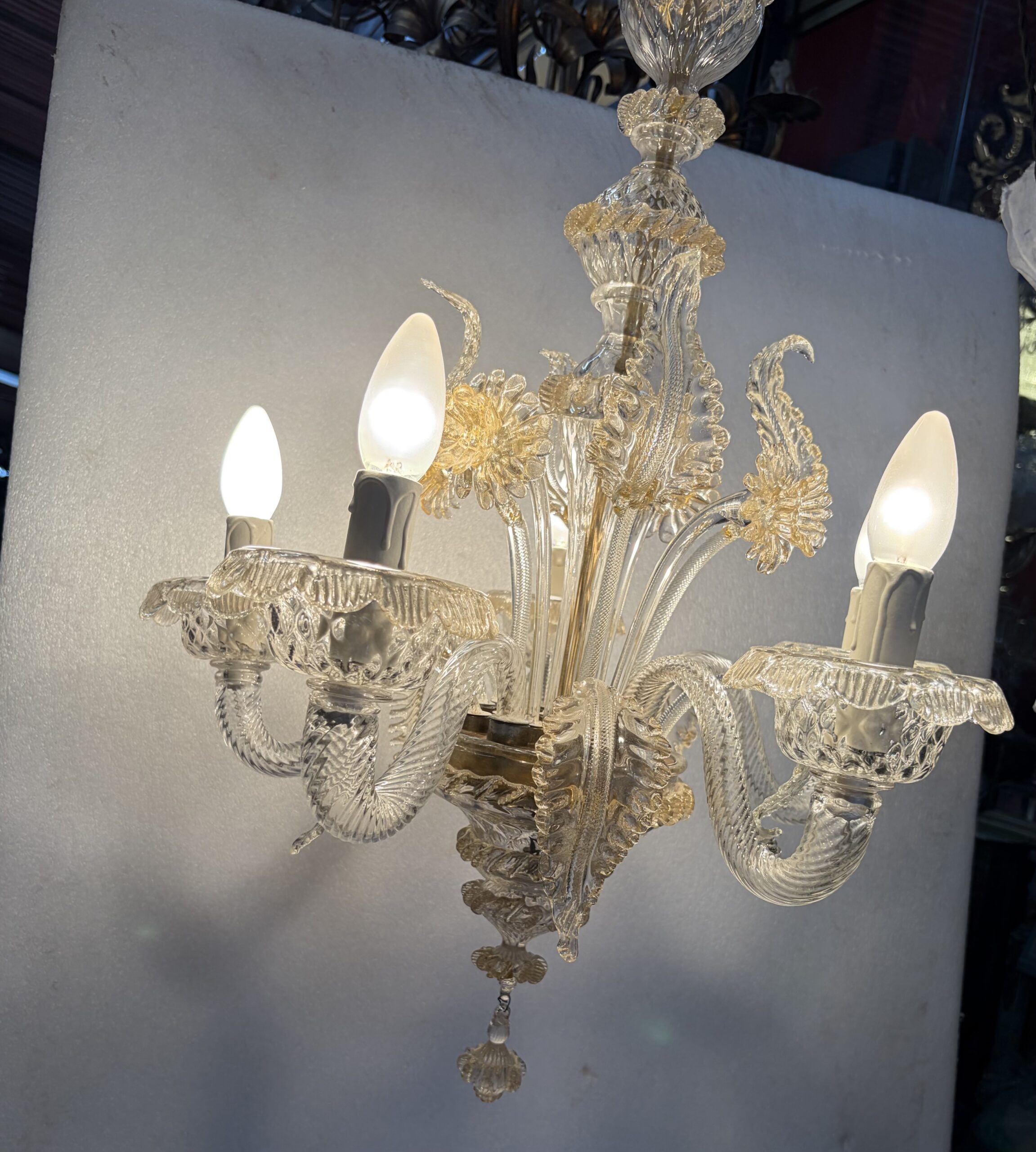 1950s Murano Crystal Chandelier with Gold Leaf Inclusions, 5 Arms, H 65, Ø 51 cm - Image 10