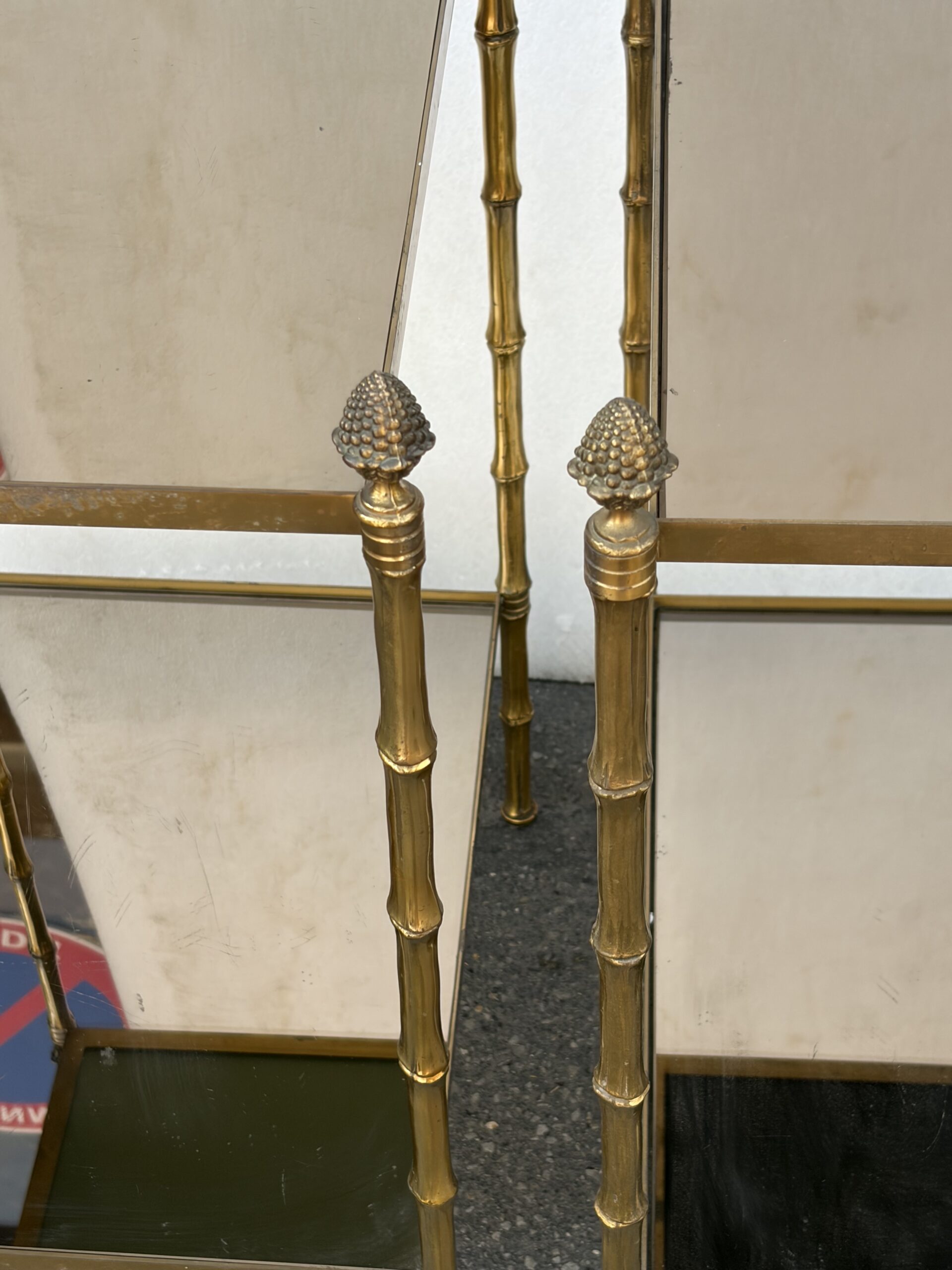 1950s Pair of Maison Baguès Tables with Bamboo-Patterned Bronze Finish and Smoked Glass Tops, 34 x 45 x H 66 cm - Image 9