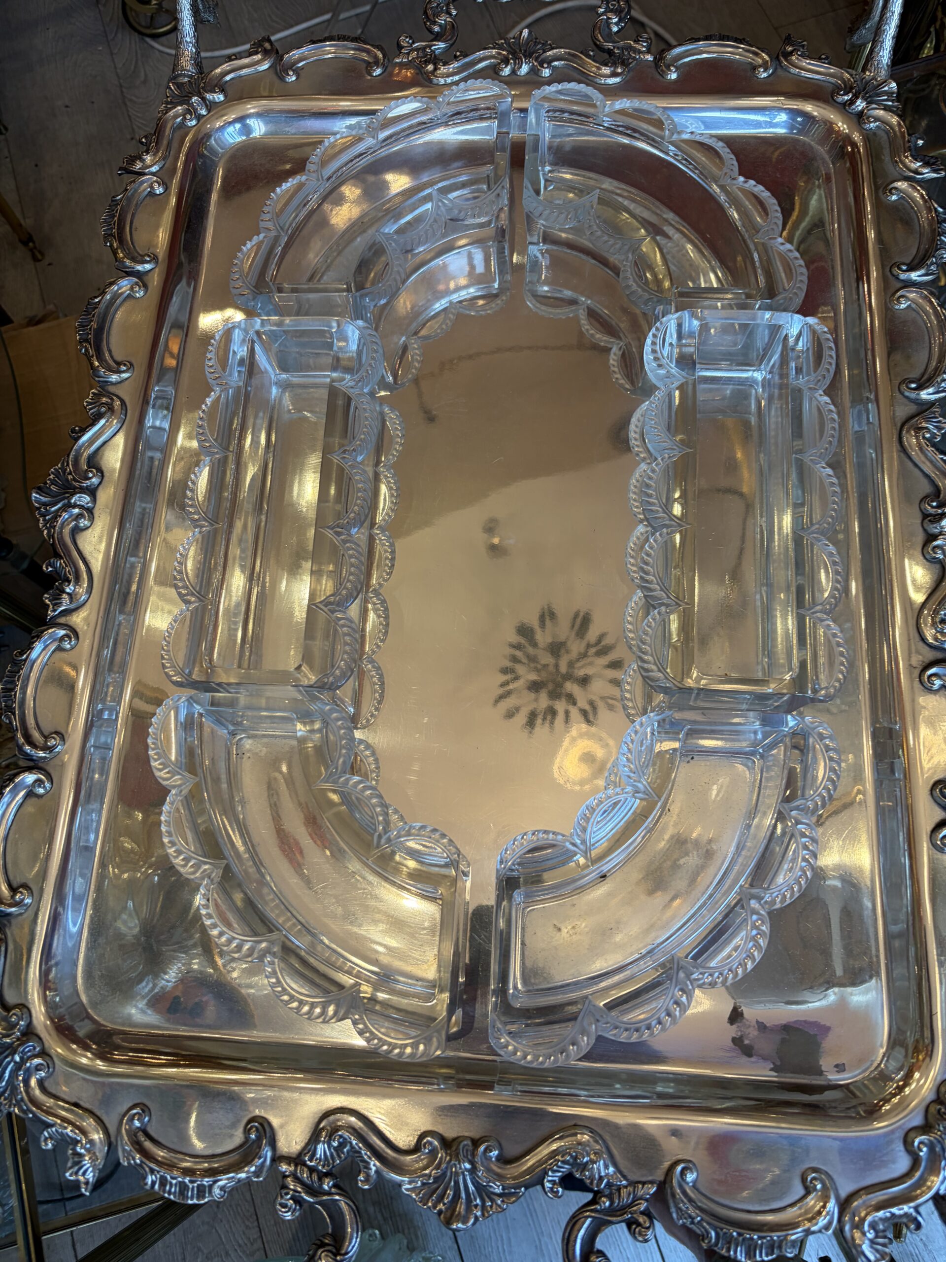 1950' Chemin de Table Cristal Lalique France Modèle Festons Signé