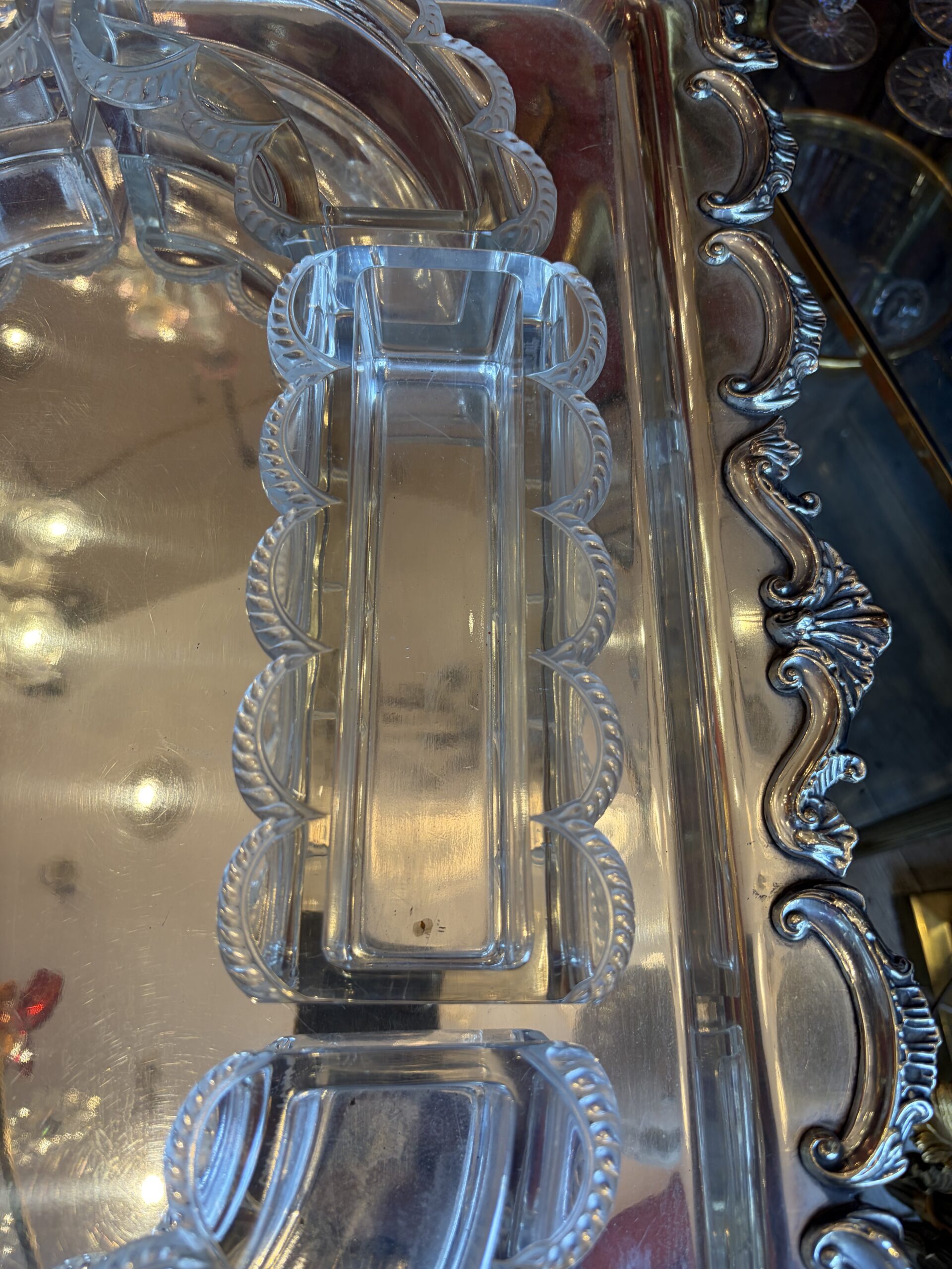 1950' Chemin de Table Cristal Lalique France Modèle Festons Signé – Image 10