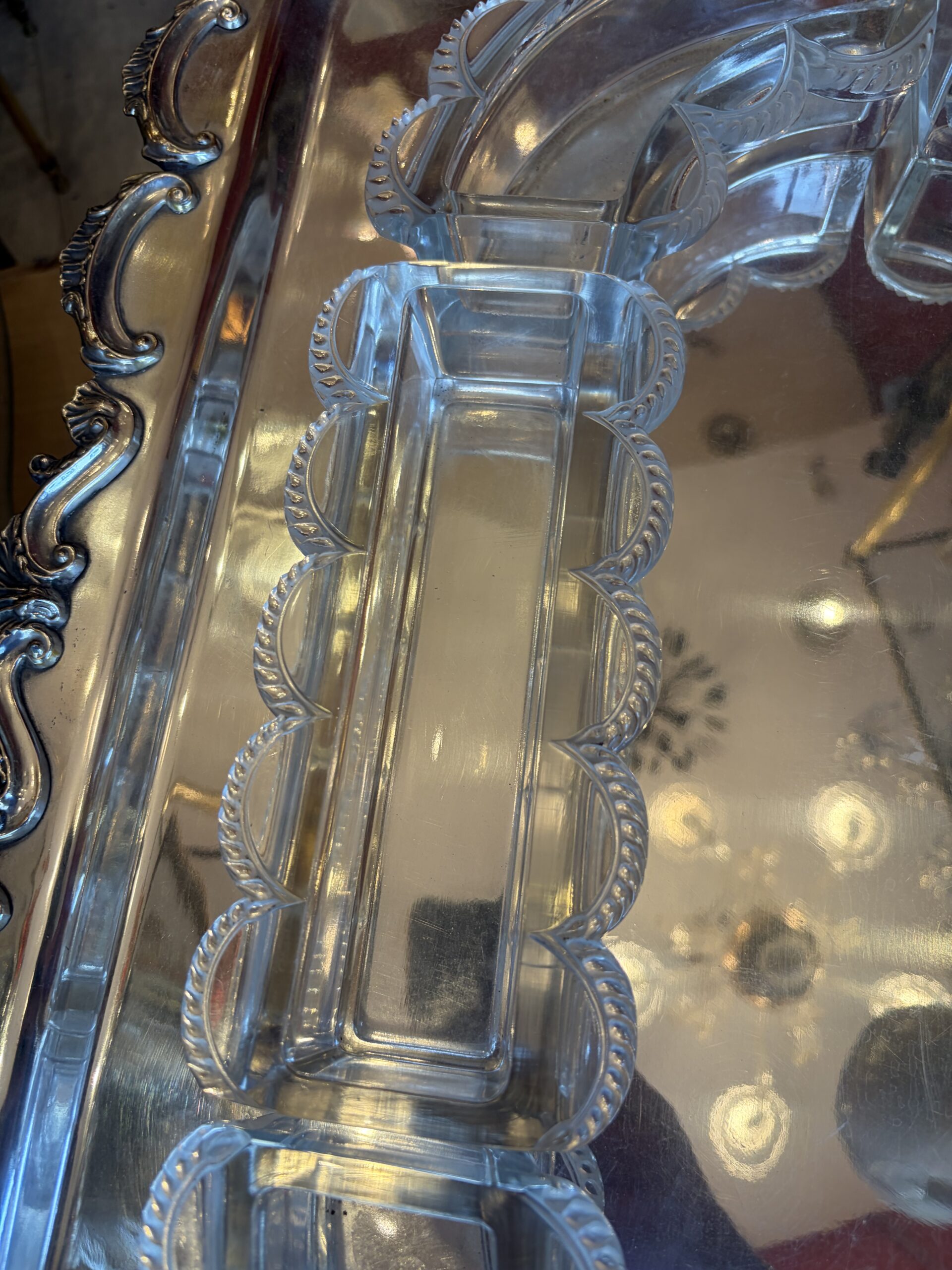 1950' Chemin de Table Cristal Lalique France Modèle Festons Signé – Image 9