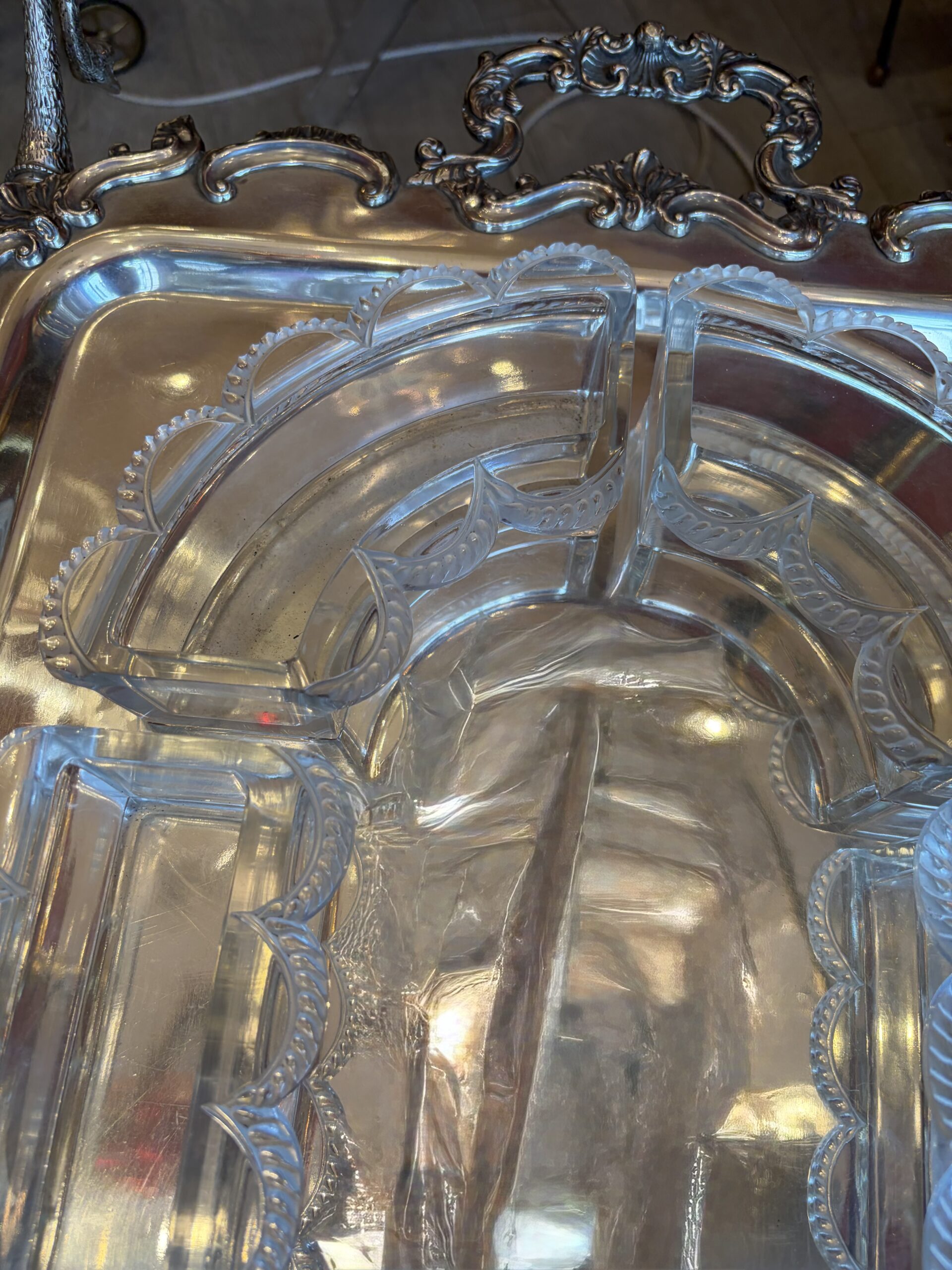 1950' Chemin de Table Cristal Lalique France Modèle Festons Signé – Image 8
