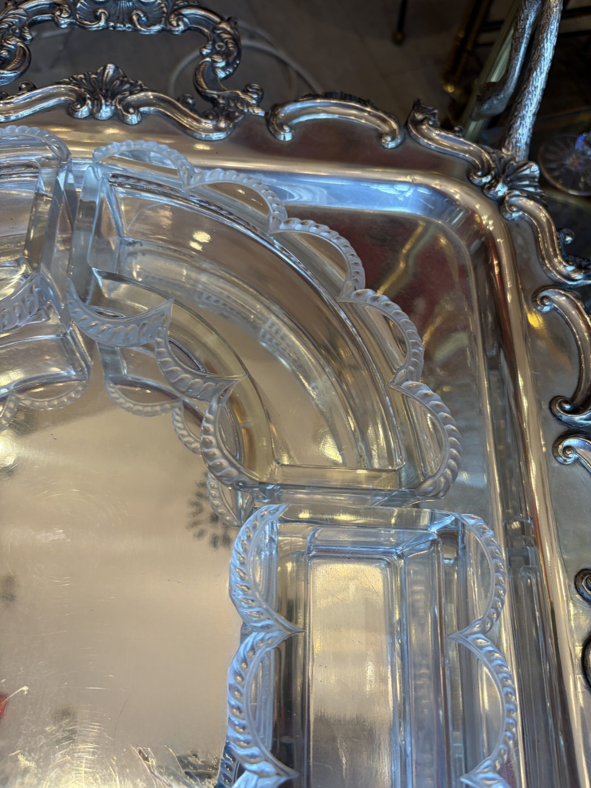 1950' Chemin de Table Cristal Lalique France Modèle Festons Signé – Image 7