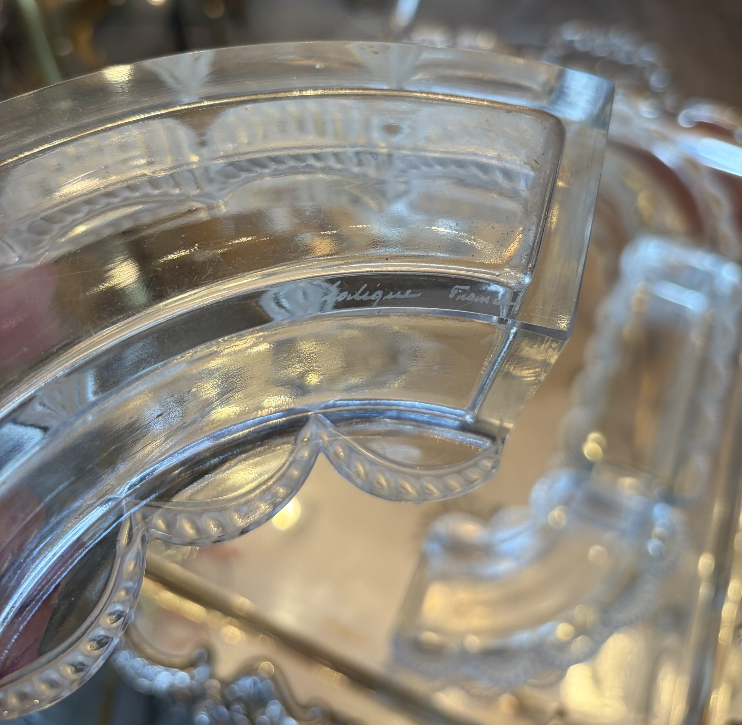 1950' Chemin de Table Cristal Lalique France Modèle Festons Signé – Image 6