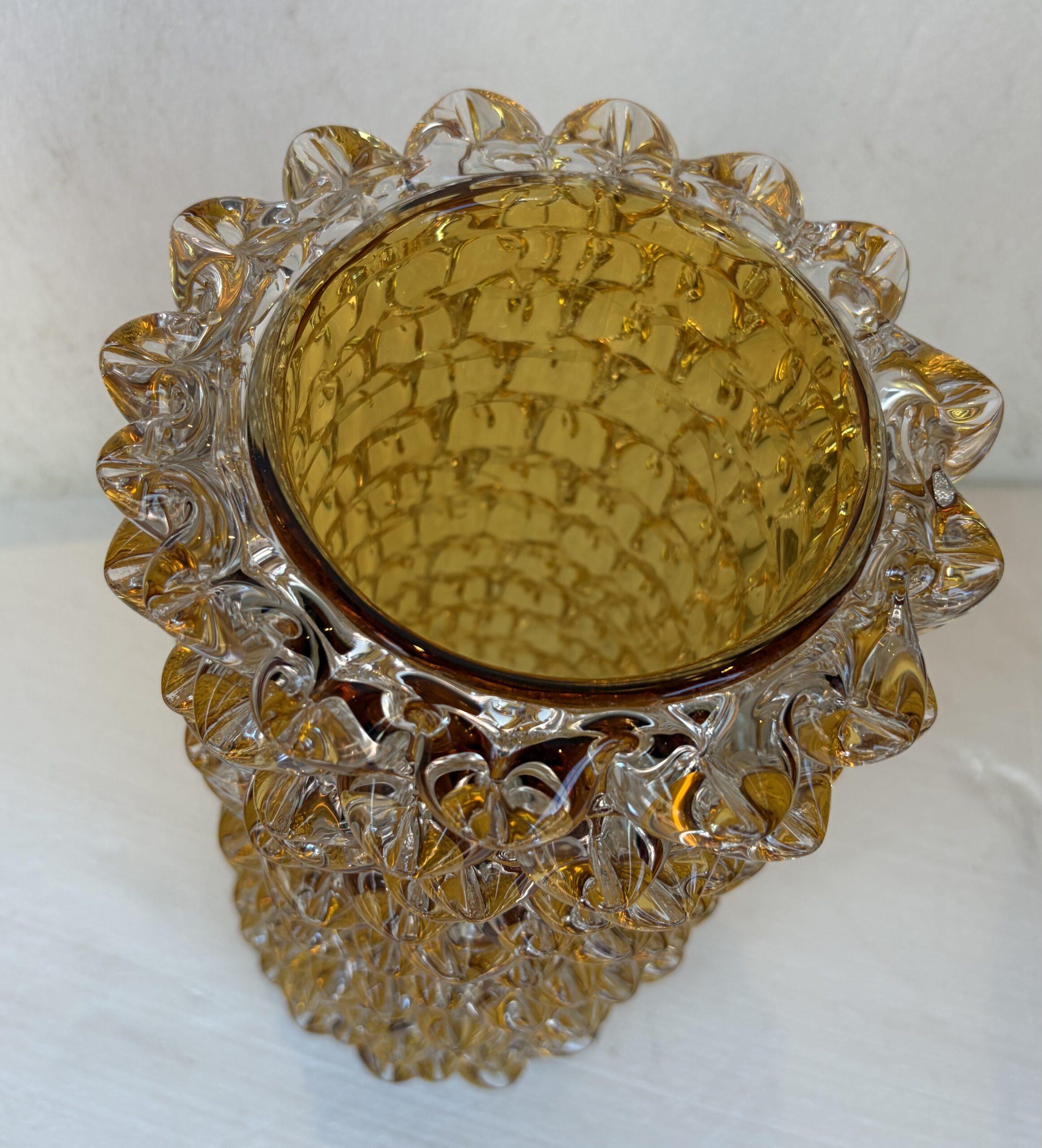1960' Vase 'Rostrato' en Cristal Transparent Avec une Ame Ambrée , H 37 cm Ø 17 cm Attribué à ERCOLE BAROVIER – Image 7
