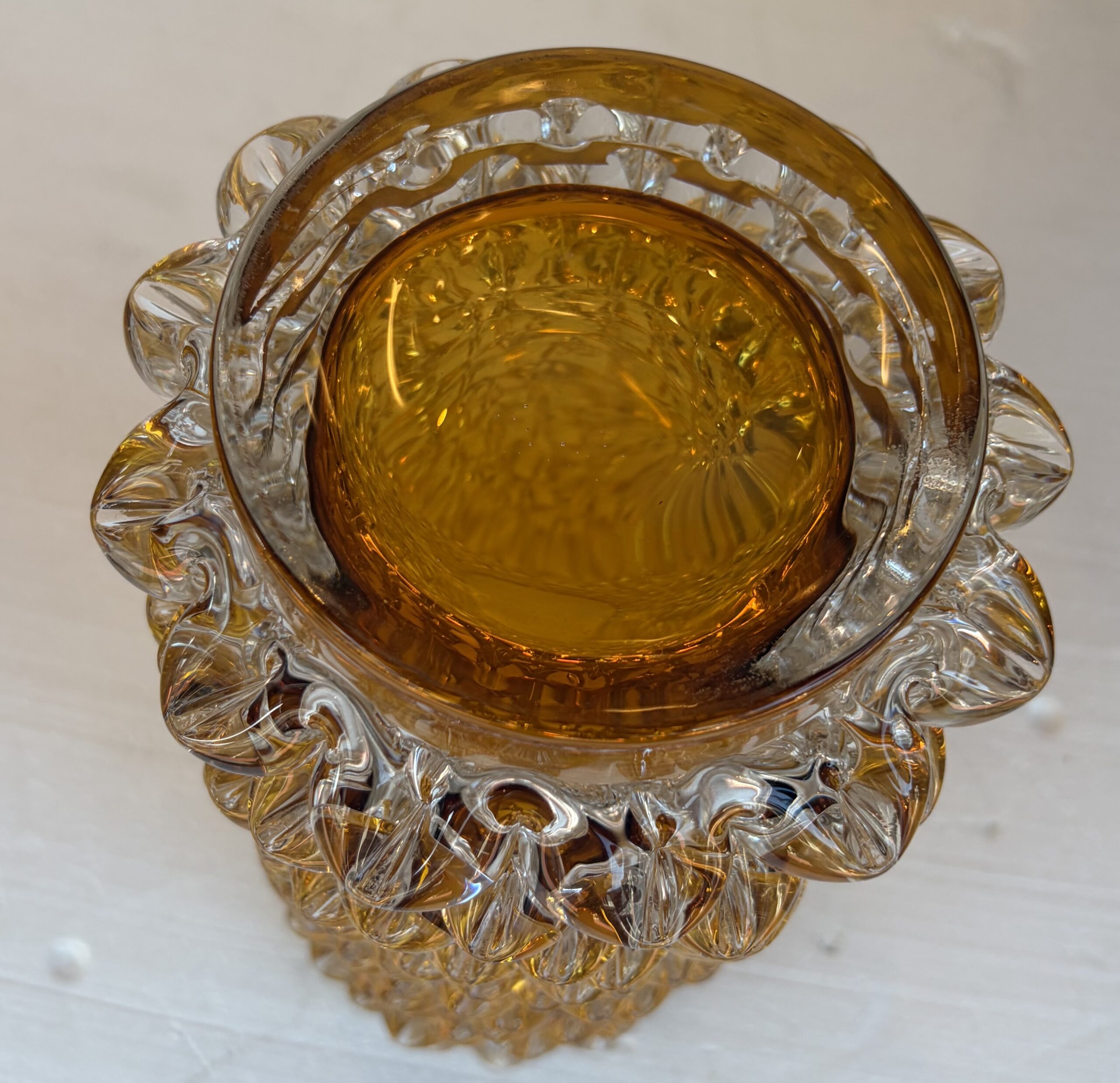 1960' Vase 'Rostrato' en Cristal Transparent Avec une Ame Ambrée , H 37 cm Ø 17 cm Attribué à ERCOLE BAROVIER – Image 3