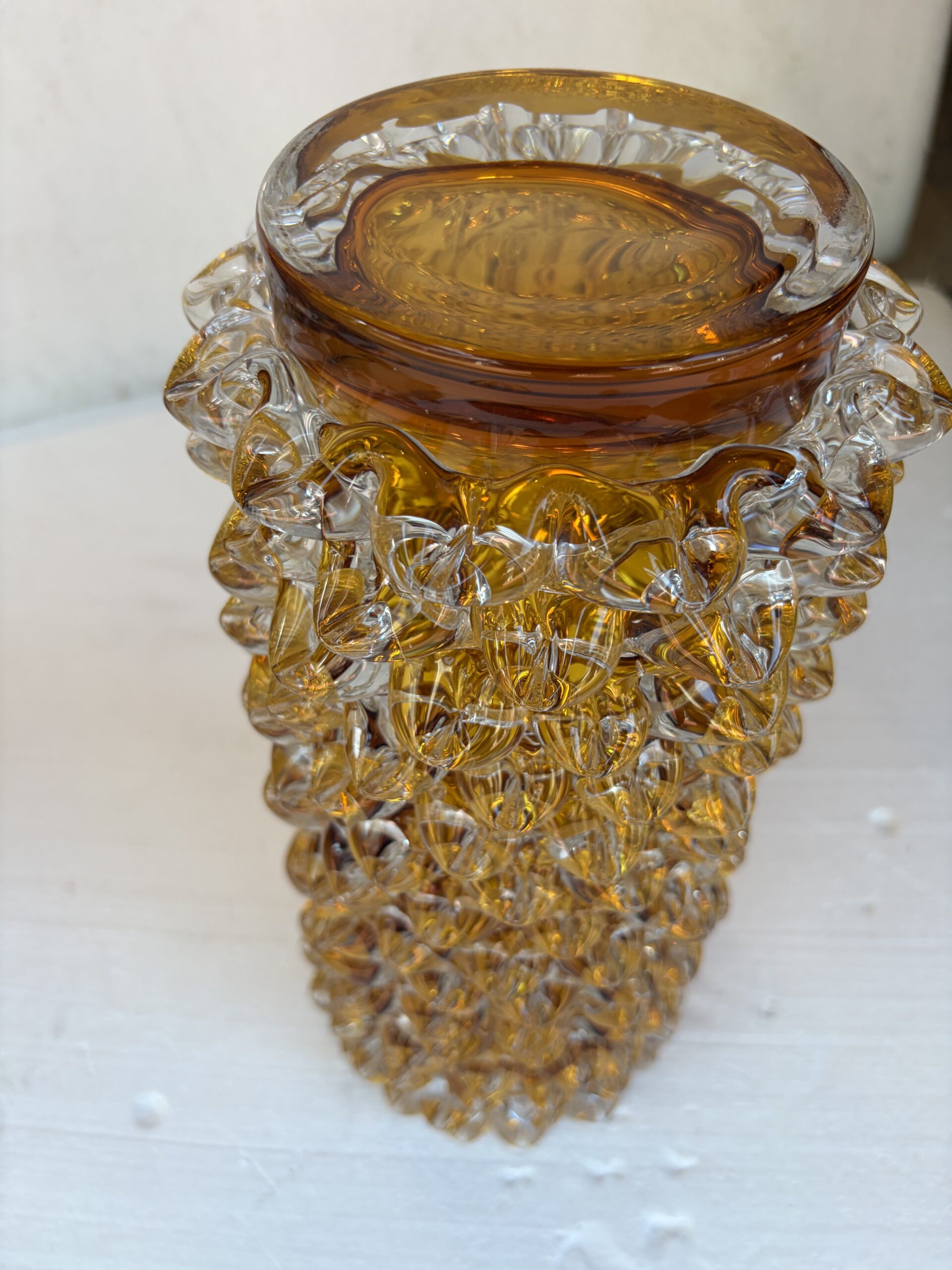 1960' Vase 'Rostrato' en Cristal Transparent Avec une Ame Ambrée , H 37 cm Ø 17 cm Attribué à ERCOLE BAROVIER – Image 2