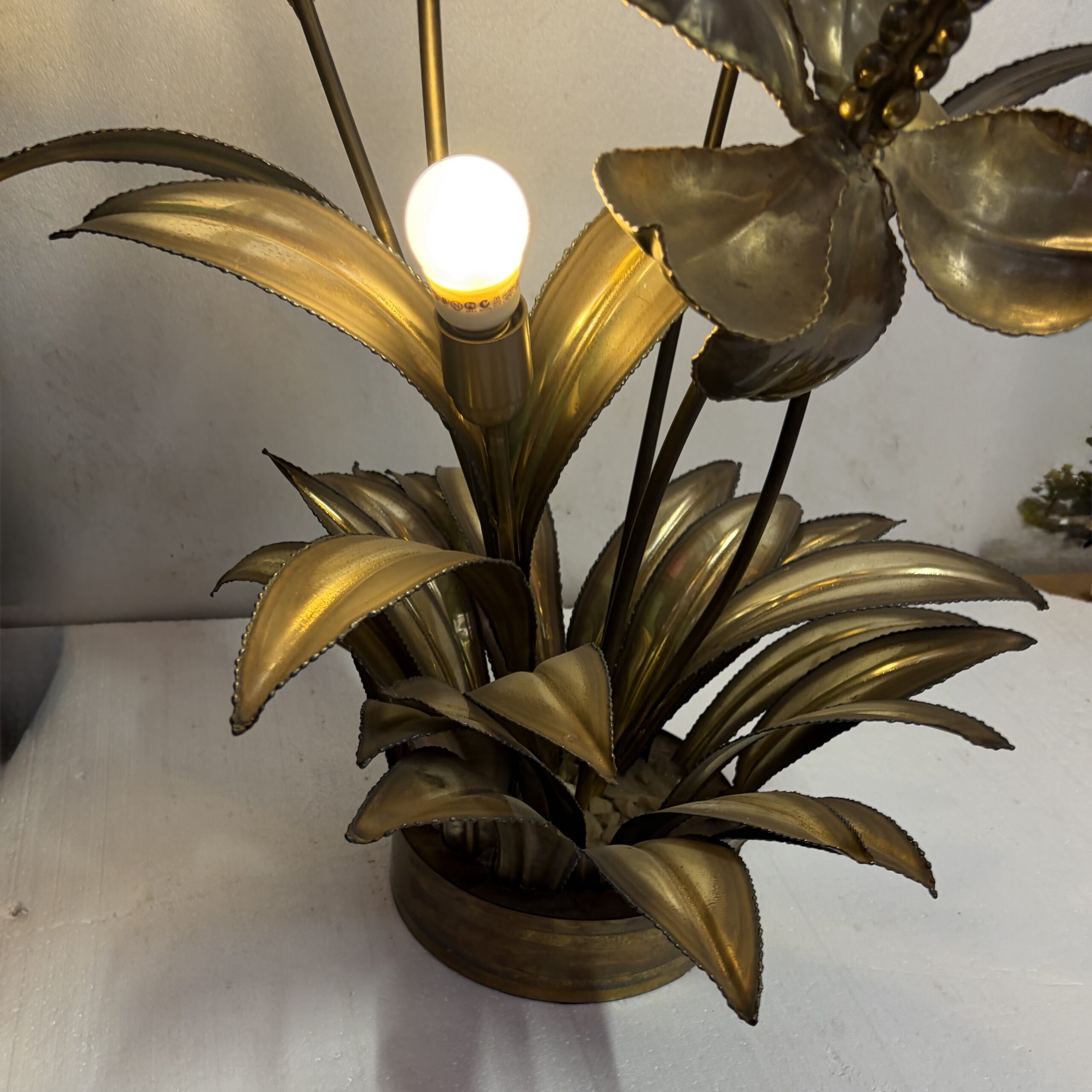 1970′ Lampadaire Palmier, en Laiton Par Barbier, Maison Jansen 3 Têtes Style Brutaliste H: 113 cm – Image 15