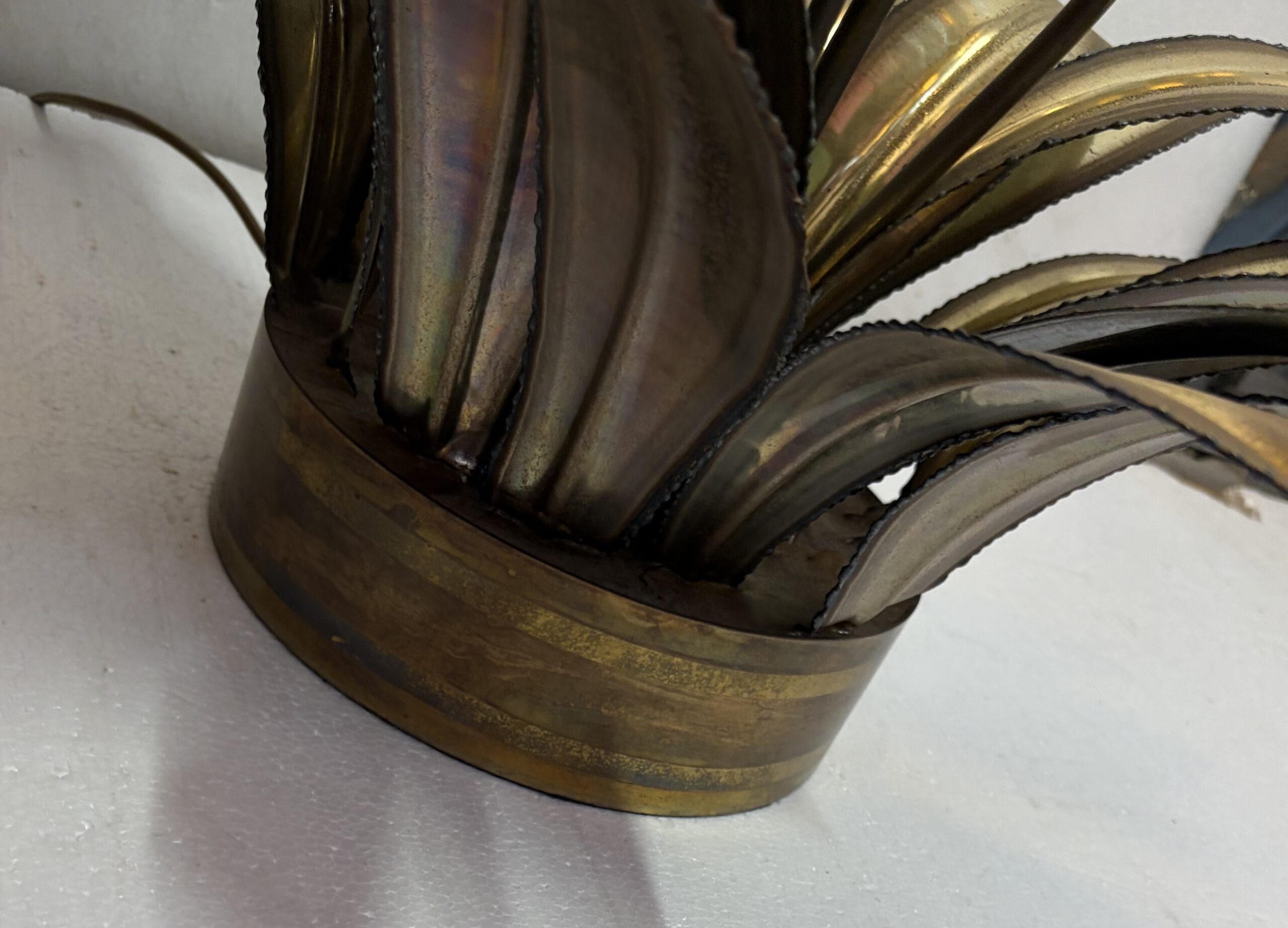1970′ Lampadaire Palmier, en Laiton Par Barbier, Maison Jansen 3 Têtes Style Brutaliste H: 113 cm – Image 14