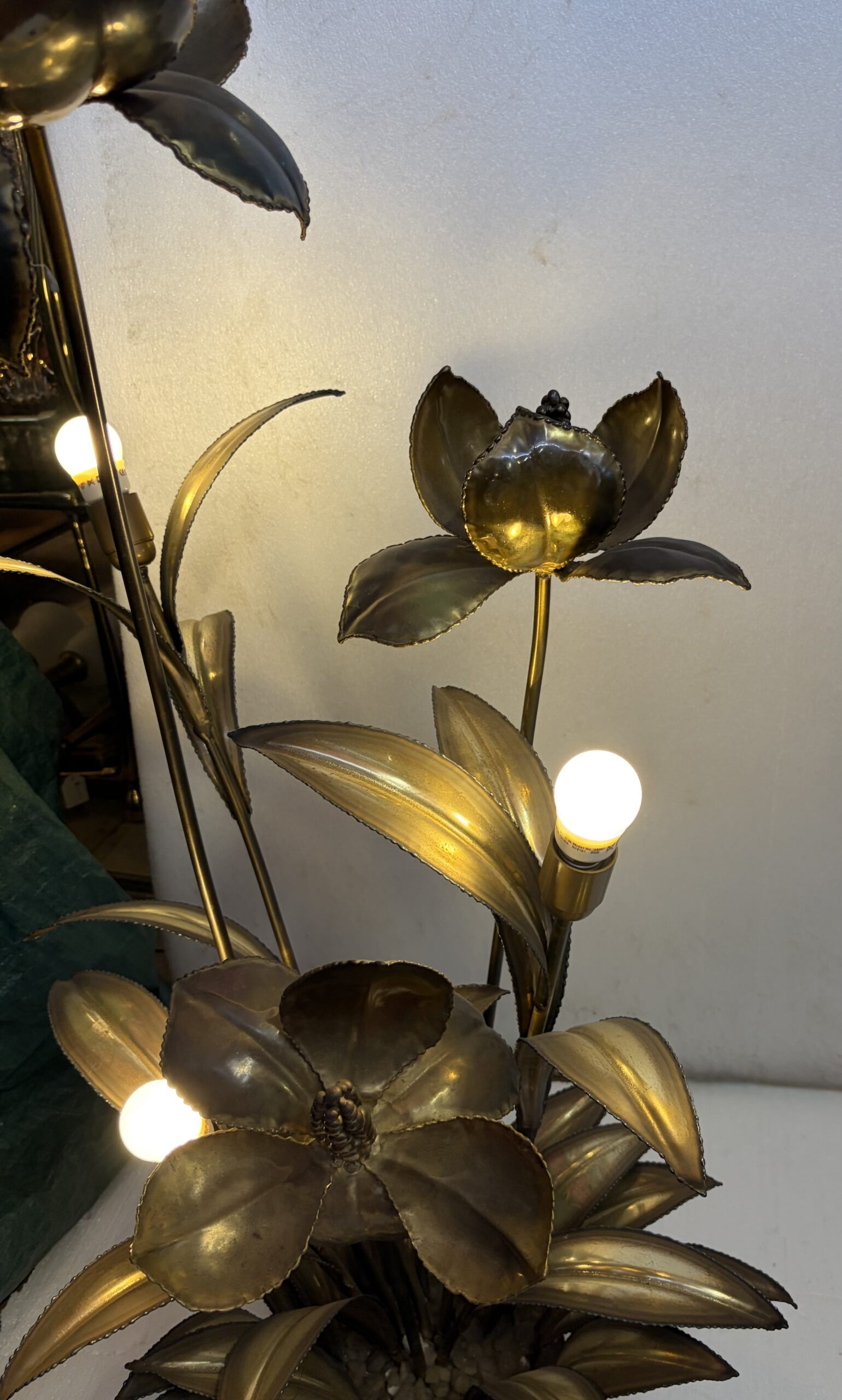 1970′ Lampadaire Palmier, en Laiton Par Barbier, Maison Jansen 3 Têtes Style Brutaliste H: 113 cm – Image 13