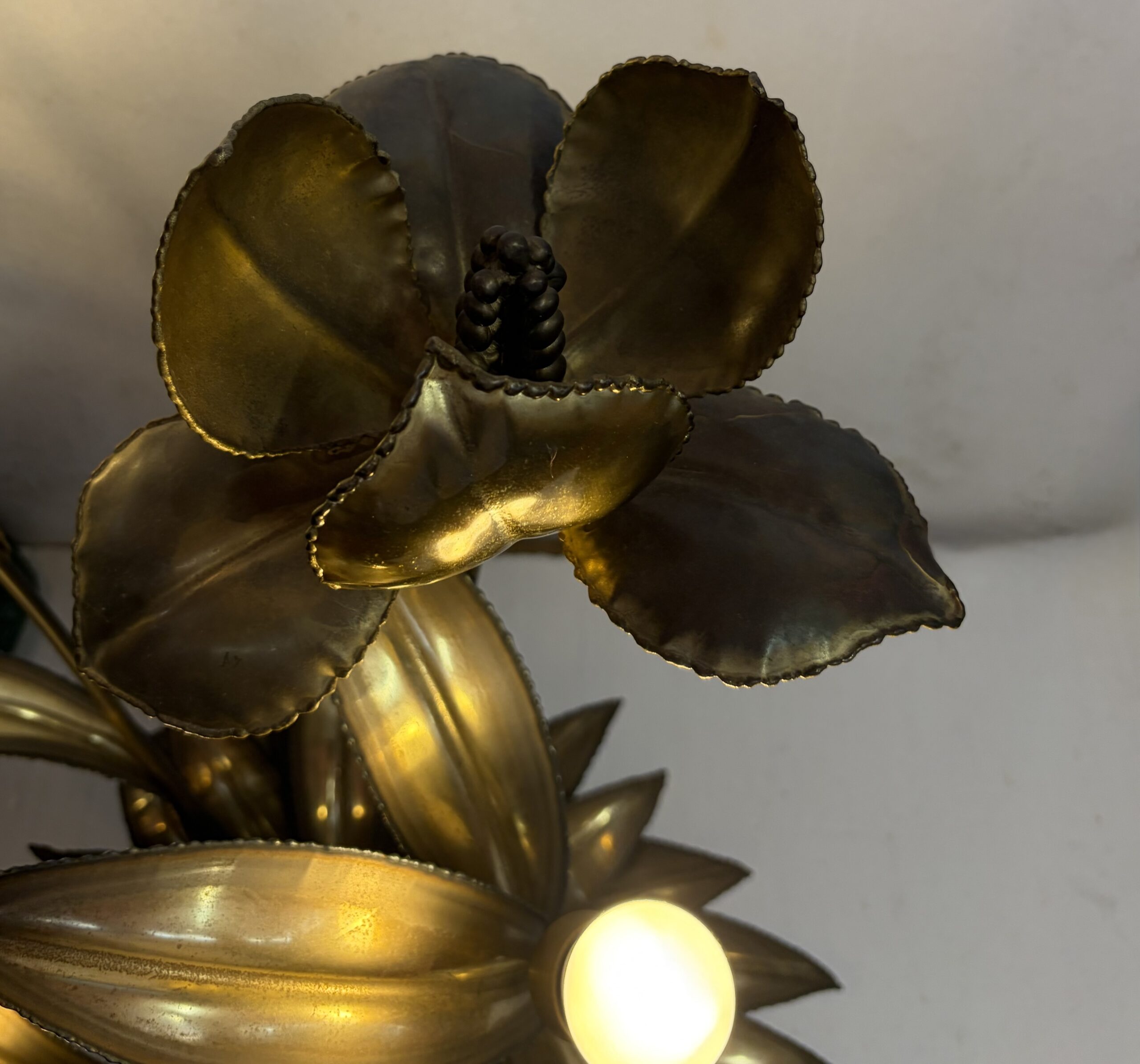 1970′ Lampadaire Palmier, en Laiton Par Barbier, Maison Jansen 3 Têtes Style Brutaliste H: 113 cm – Image 12