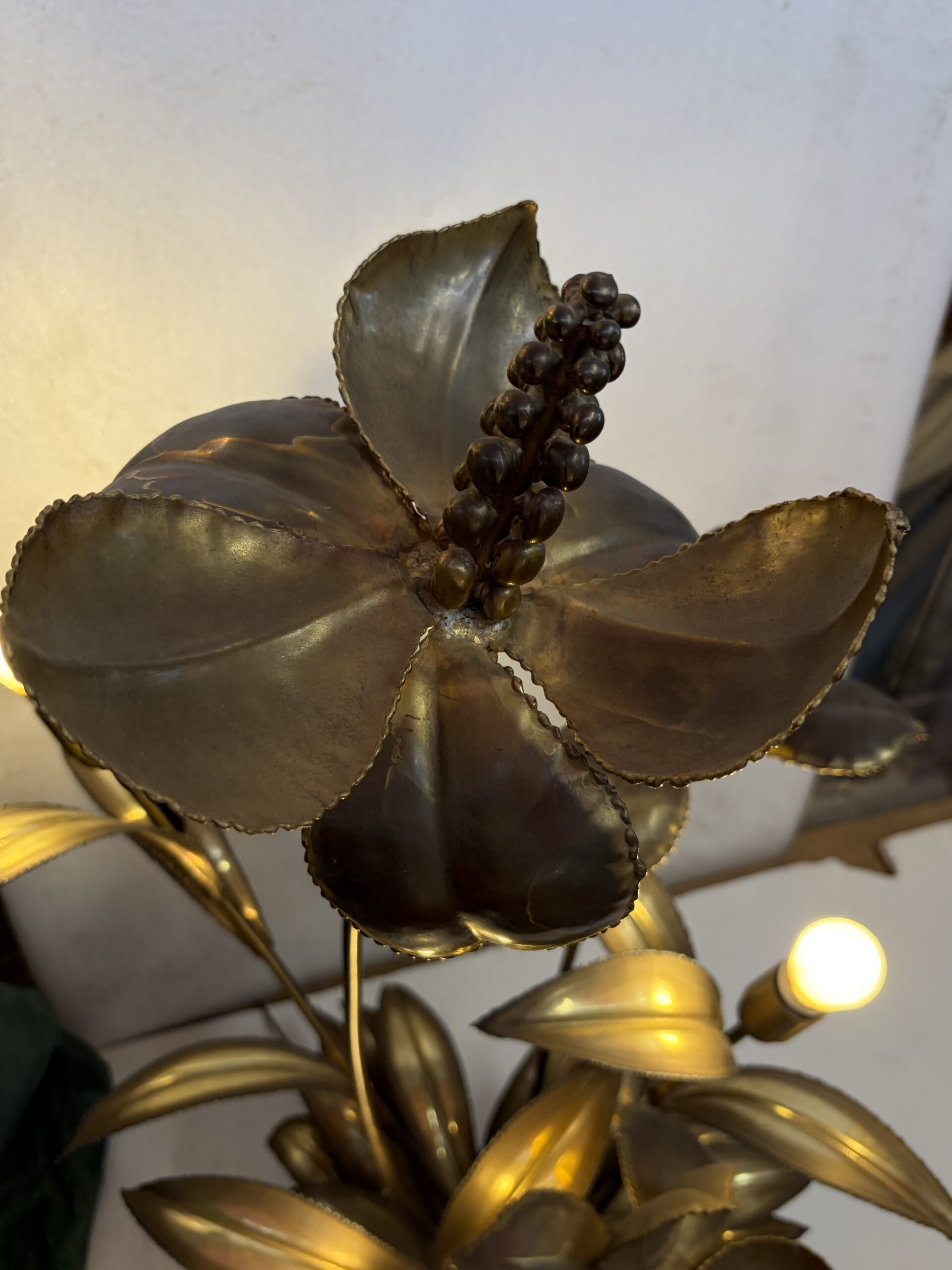 1970′ Lampadaire Palmier, en Laiton Par Barbier, Maison Jansen 3 Têtes Style Brutaliste H: 113 cm – Image 11