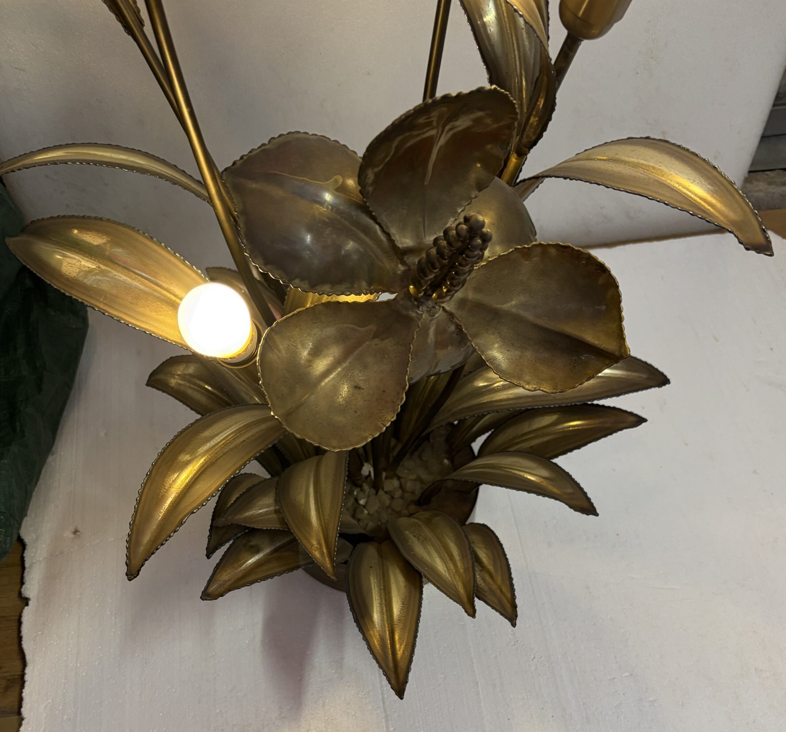 1970′ Lampadaire Palmier, en Laiton Par Barbier, Maison Jansen 3 Têtes Style Brutaliste H: 113 cm – Image 10
