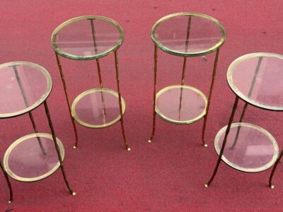 1970′ 2 Paires de Guéridons Bronze Doré Maison Bagués Décor Bambou ø 24 X H 50 cm