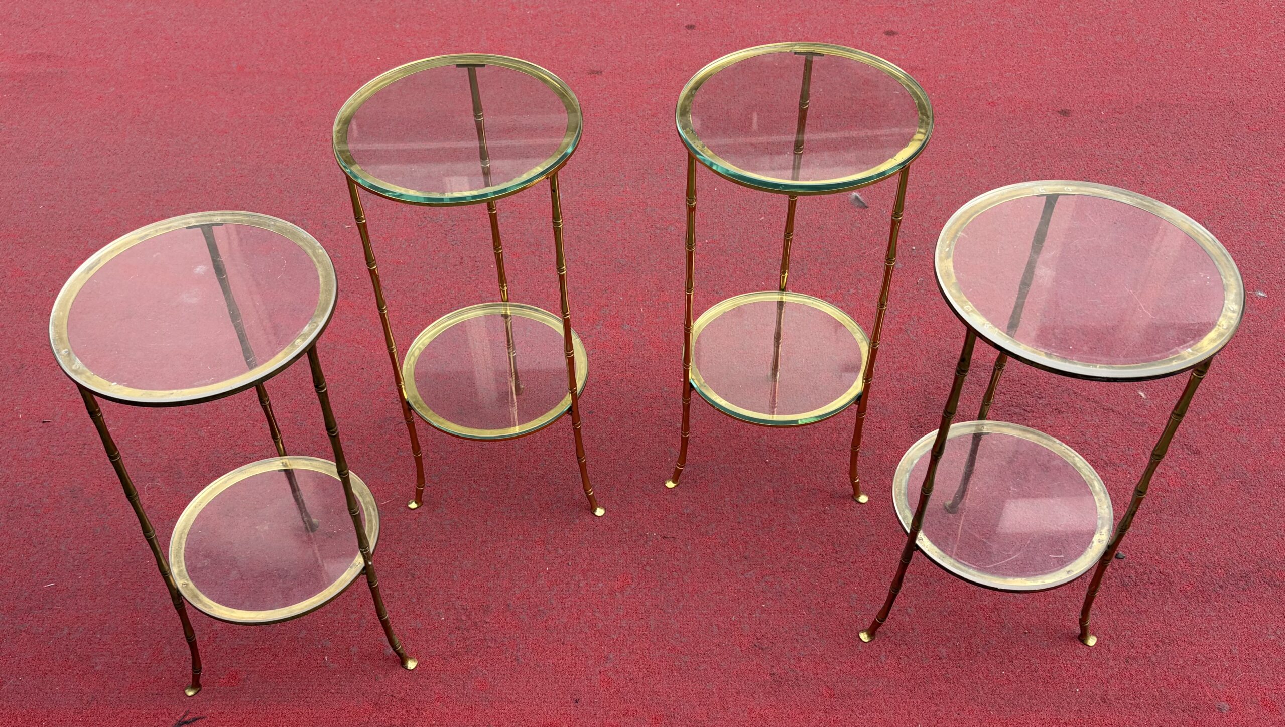 1970′ 2 Paires de Guéridons Bronze Doré Maison Bagués Décor Bambou ø 24 X H 50 cm