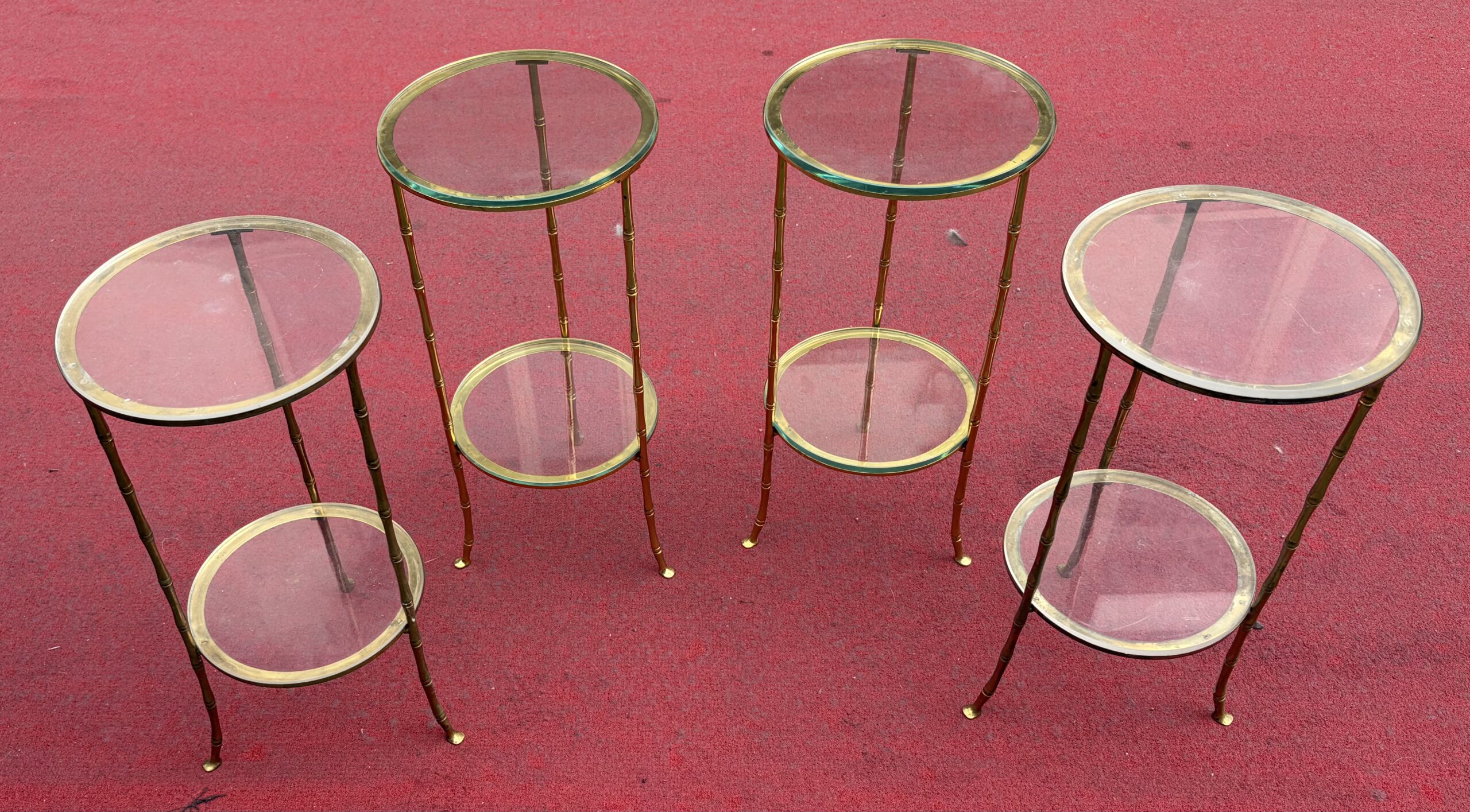 1970′ 2 Paires de Guéridons Bronze Doré Maison Bagués Décor Bambou ø 24 X H 50 cm – Image 4