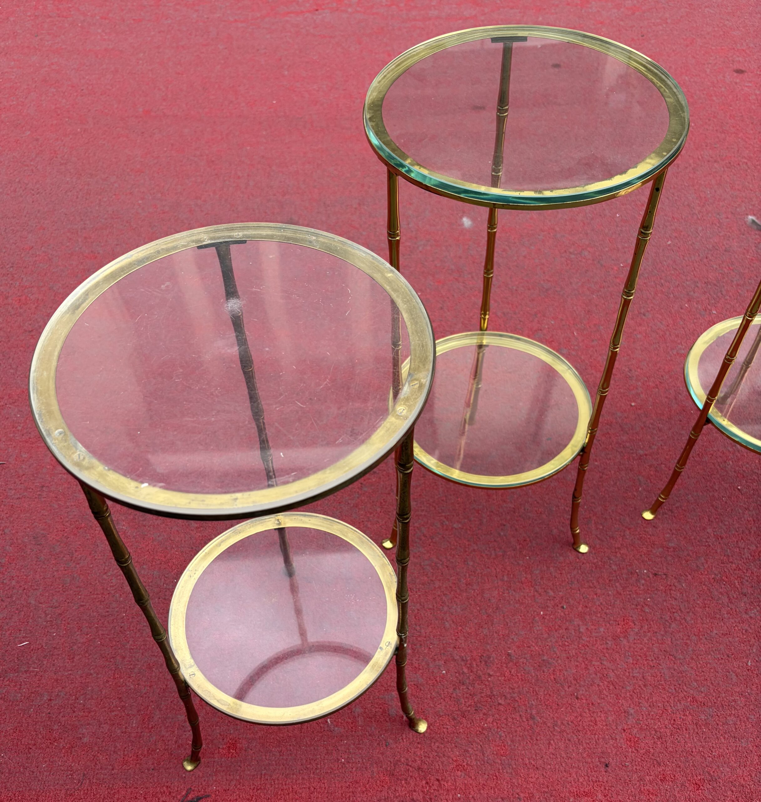 1970′ 2 Paires de Guéridons Bronze Doré Maison Bagués Décor Bambou ø 24 X H 50 cm – Image 3