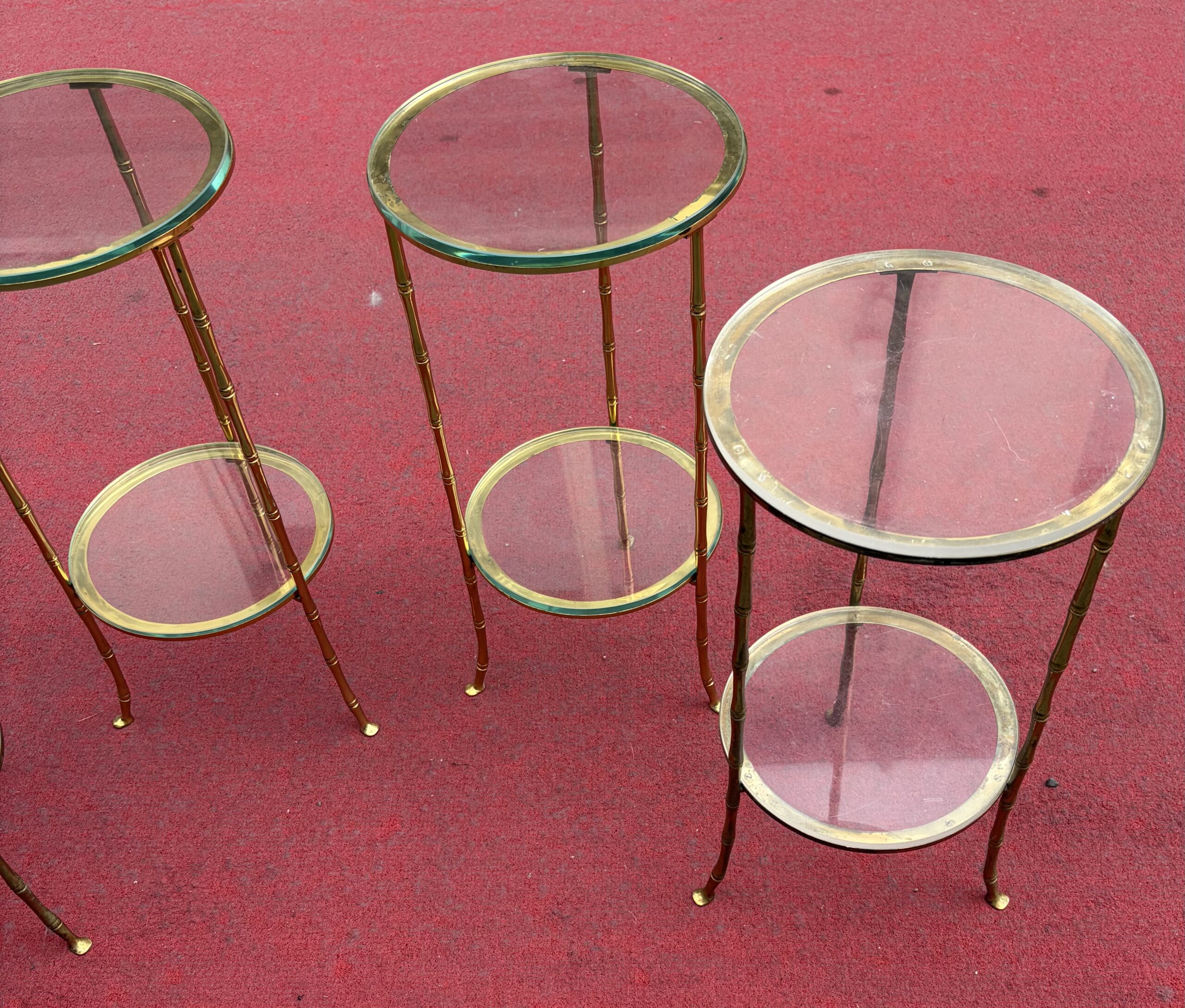 1970′ 2 Paires de Guéridons Bronze Doré Maison Bagués Décor Bambou ø 24 X H 50 cm – Image 2