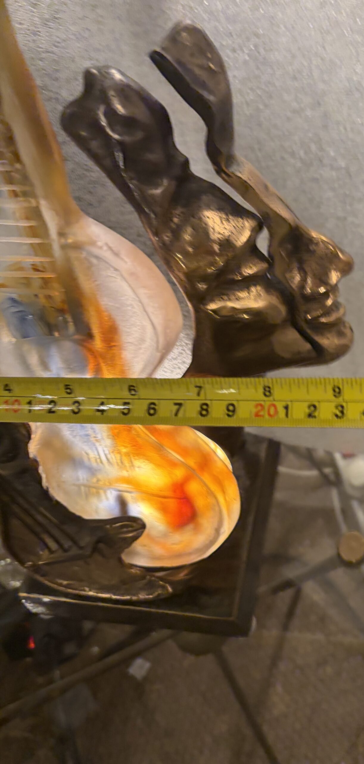 1970/80 Lampe Guitare En Bronze Et Pate De Verre , Sculpture Signée LOHE – Image 4