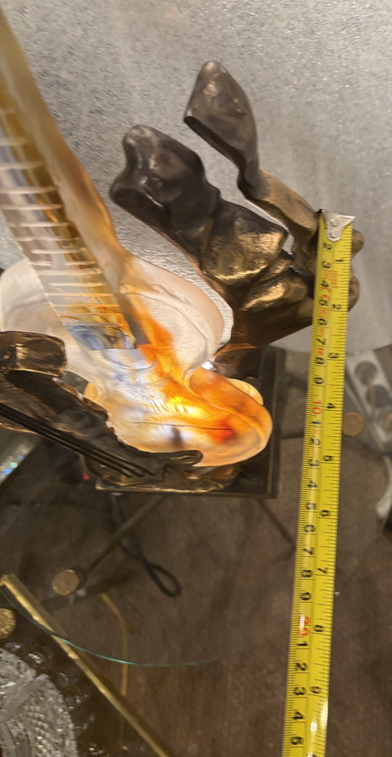 1970/80 Lampe Guitare En Bronze Et Pate De Verre , Sculpture Signée LOHE – Image 3