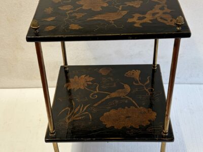 1950/70′ Guéridon Maison Baguès Décor Bambou en Bronze Doré Avec Plateaux Laque de Chine 42X42 Cm H 66 Cm