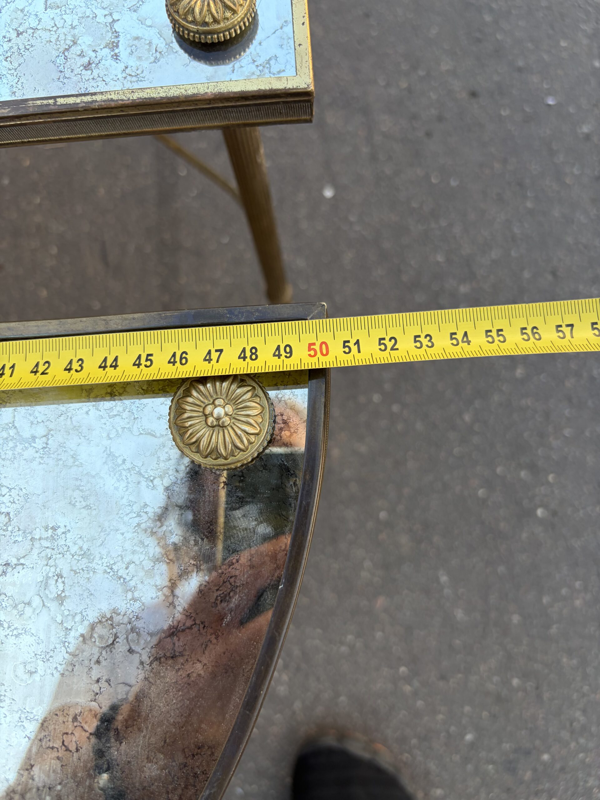 1970s Tripartite Bronze Table, Tops in Aged Oxidized Mirror, Maison Baguès Style - Image 9